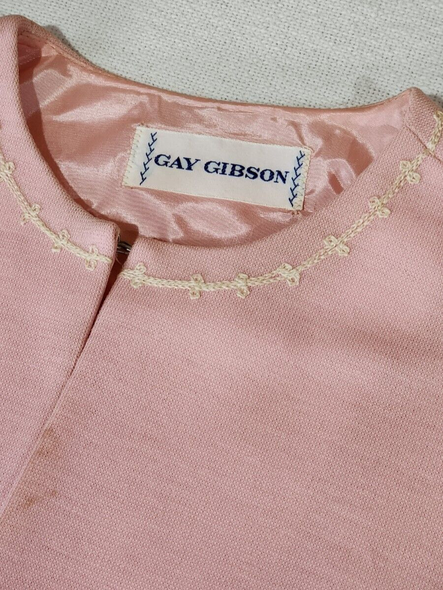 Gay Gibson VTG 1960s Pink 3 Piece Suit Womens Floral Embroidered Mid Century Mod
