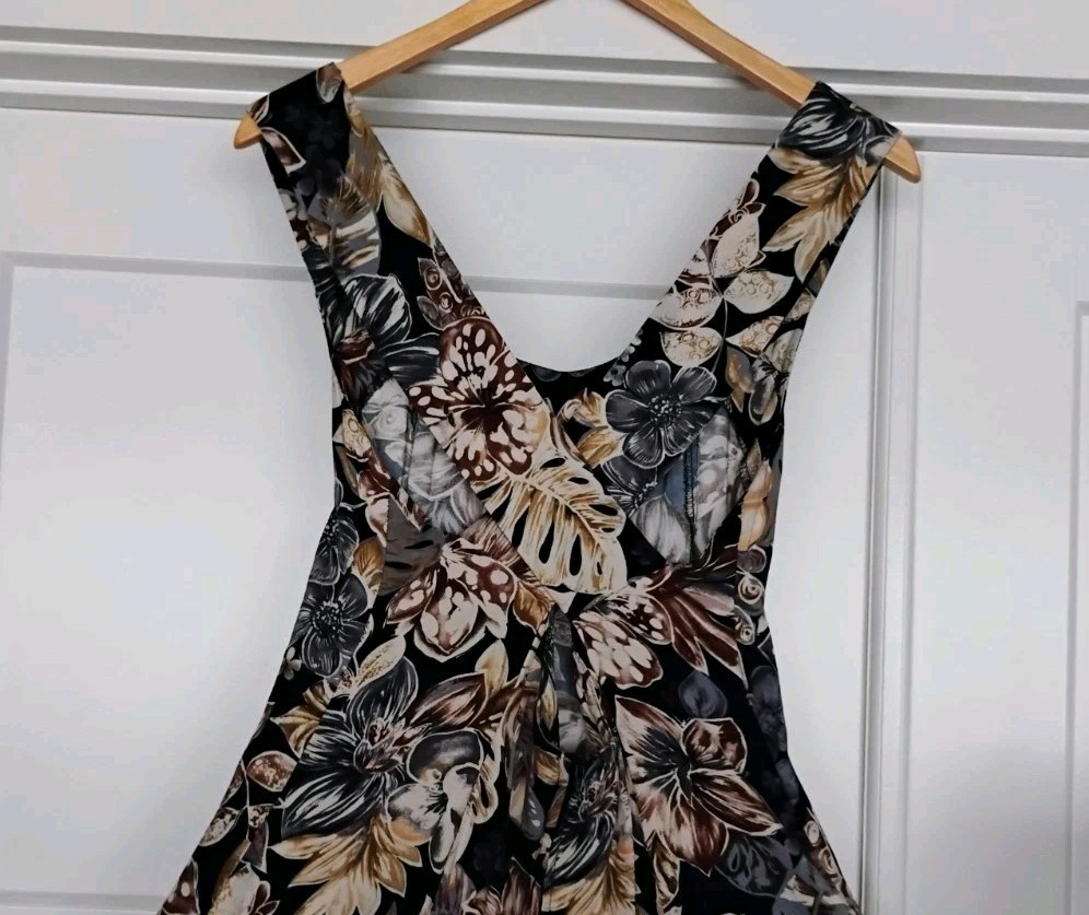 Vintage 90’s All That Jazz Floral Maxi Dress Rayon Criss Cross Back Size 11/12