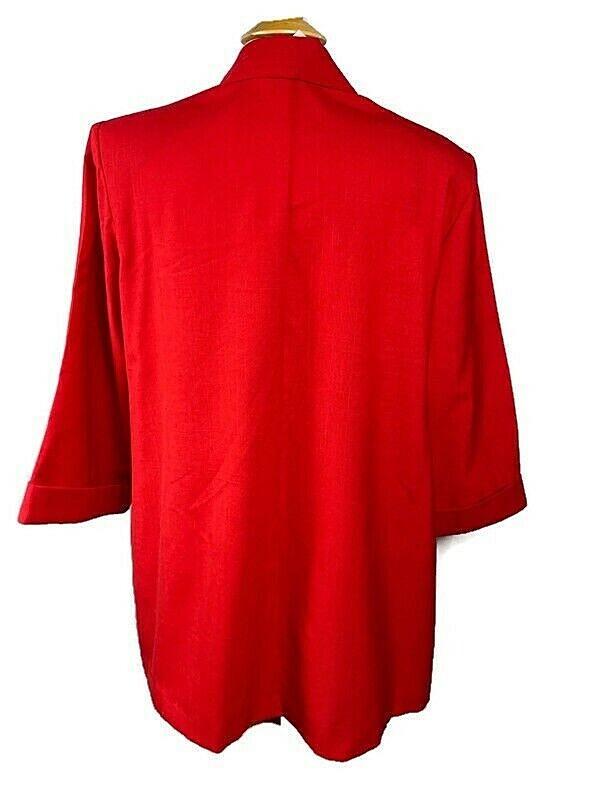Vintage Kari’s Place Open Front Jacket Red size 18 women’s 3/4 sleeve with cuff
