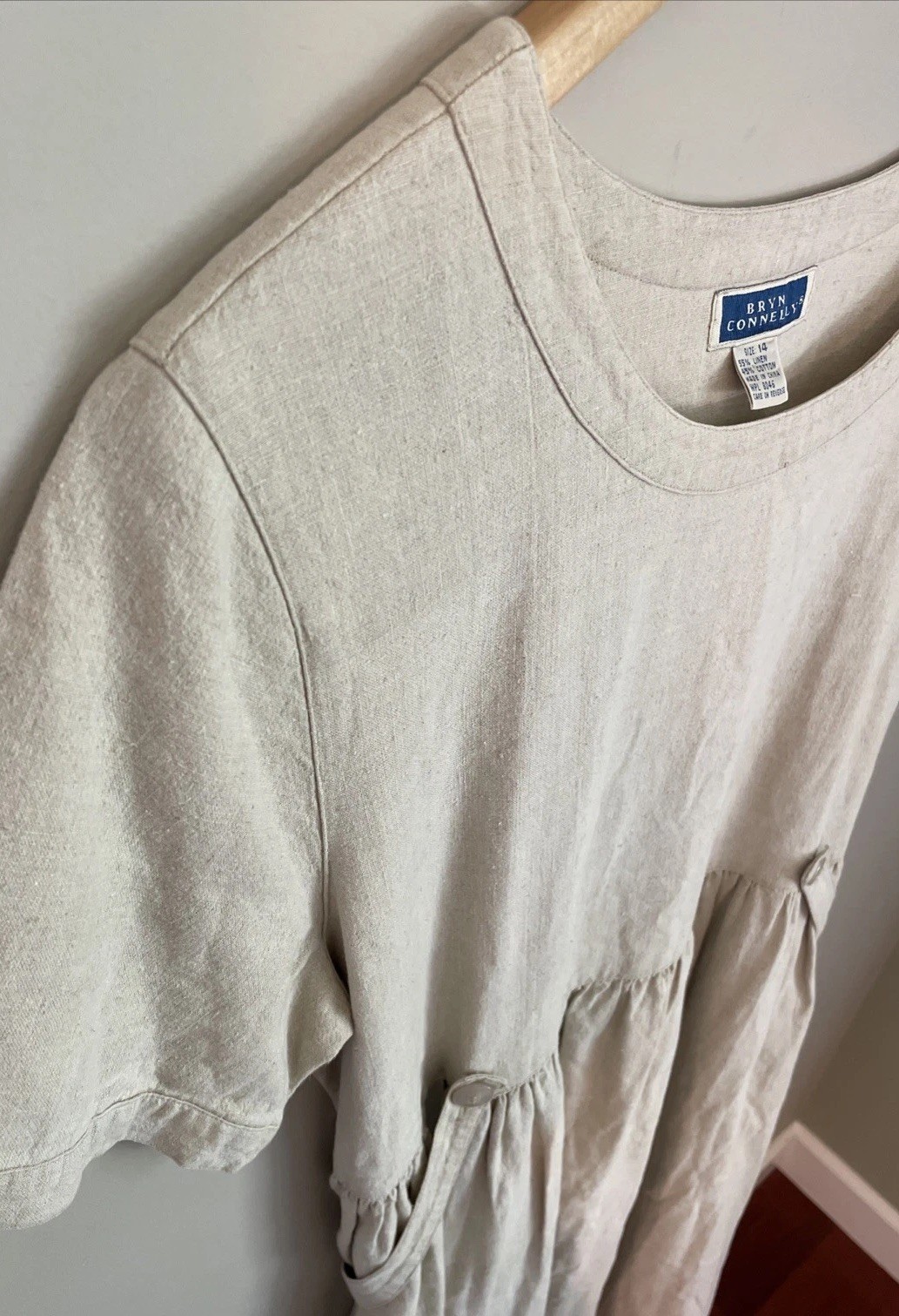Vintage Bryn Connelly Prairie Dress Cottagecore Linen Blend Modest Pockets 14