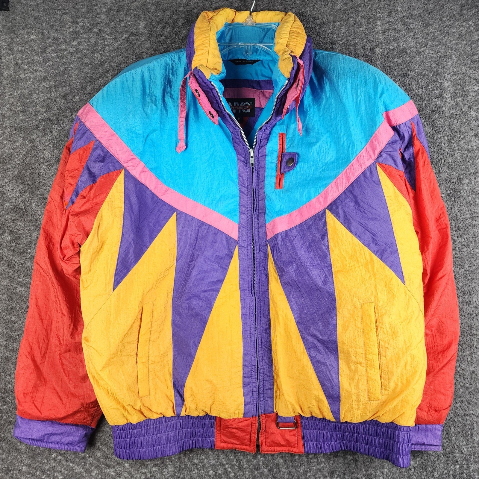 New York Girl Windbreaker Women Medium Multicolor Vintage 80s 90s Colorblock Zip