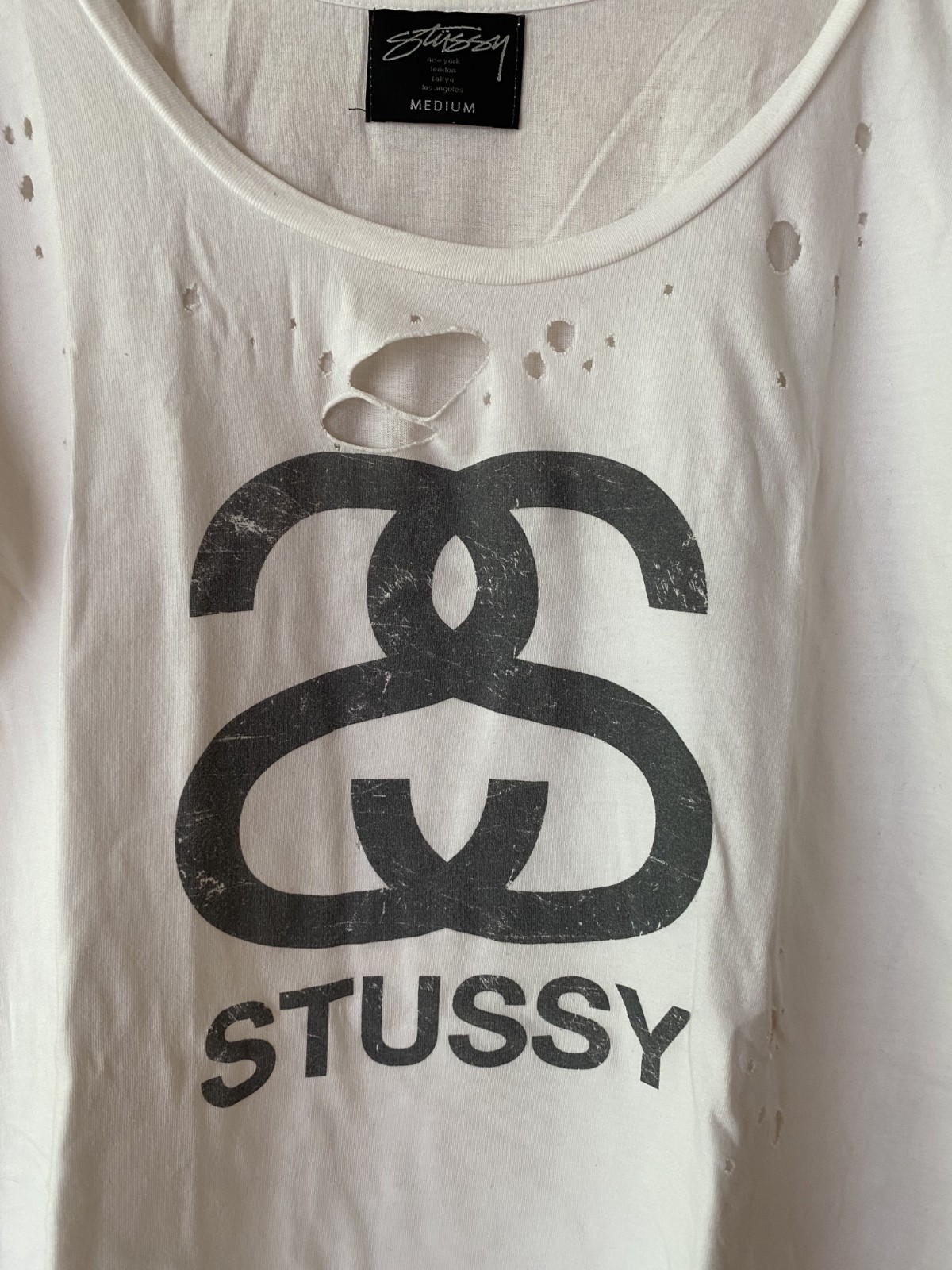 Vintage Stussy Women’s Distressed T-Shirt – Made in USA – Y2K , size M