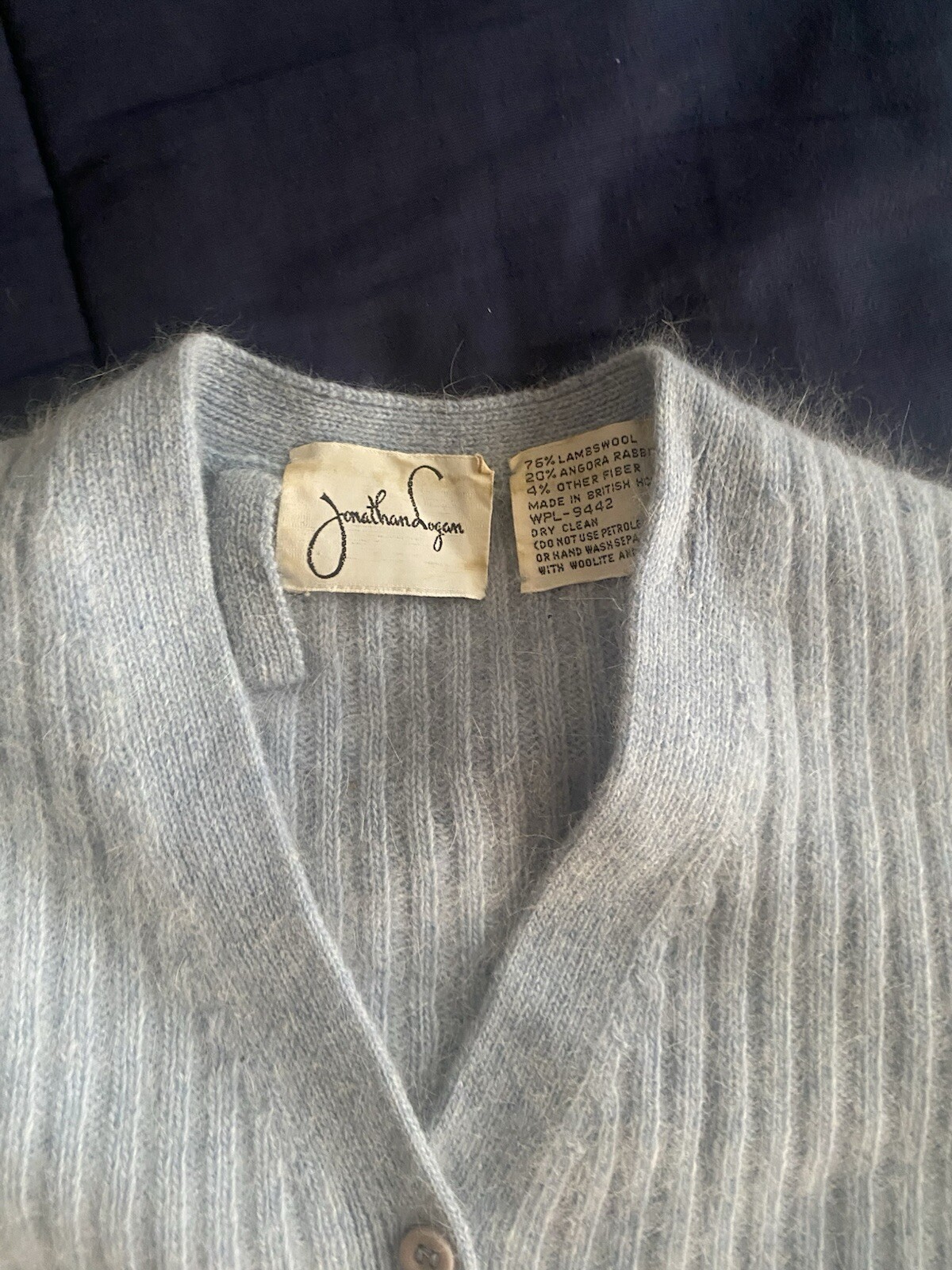 Vintage Jonathan Logan Sweater Women Sz 7 S Light Blue Short Sleeve Wool Angora