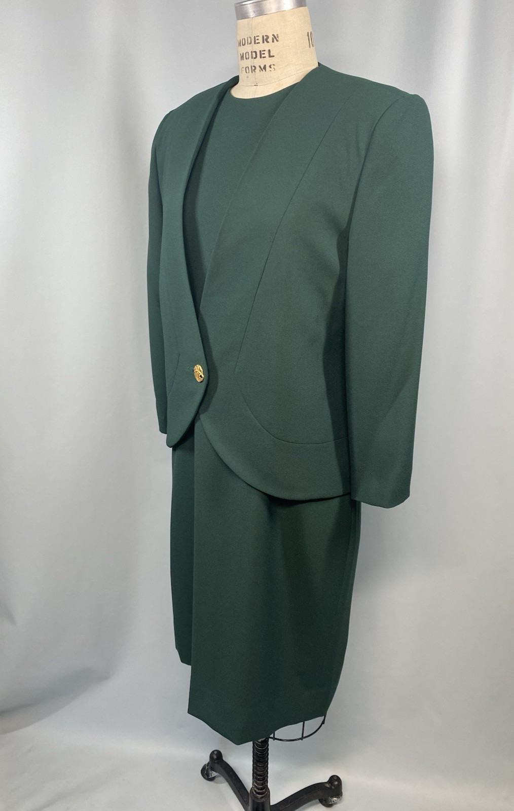 Vintage Dress & jacket set SIZE 12 P PETITE green HENRY LEE 80s 90s sheath