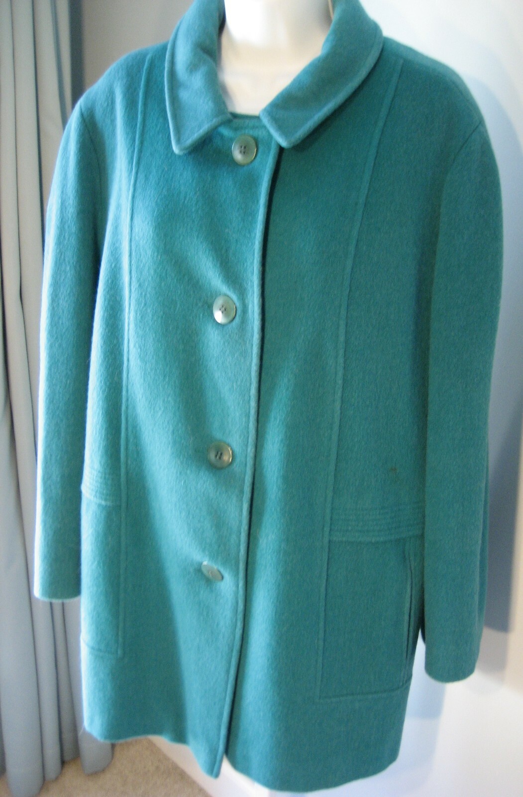 Vintage Wellington Fashions Coat Wool Green USA Sz12? Med? Bust~42″ Nice St.Pats