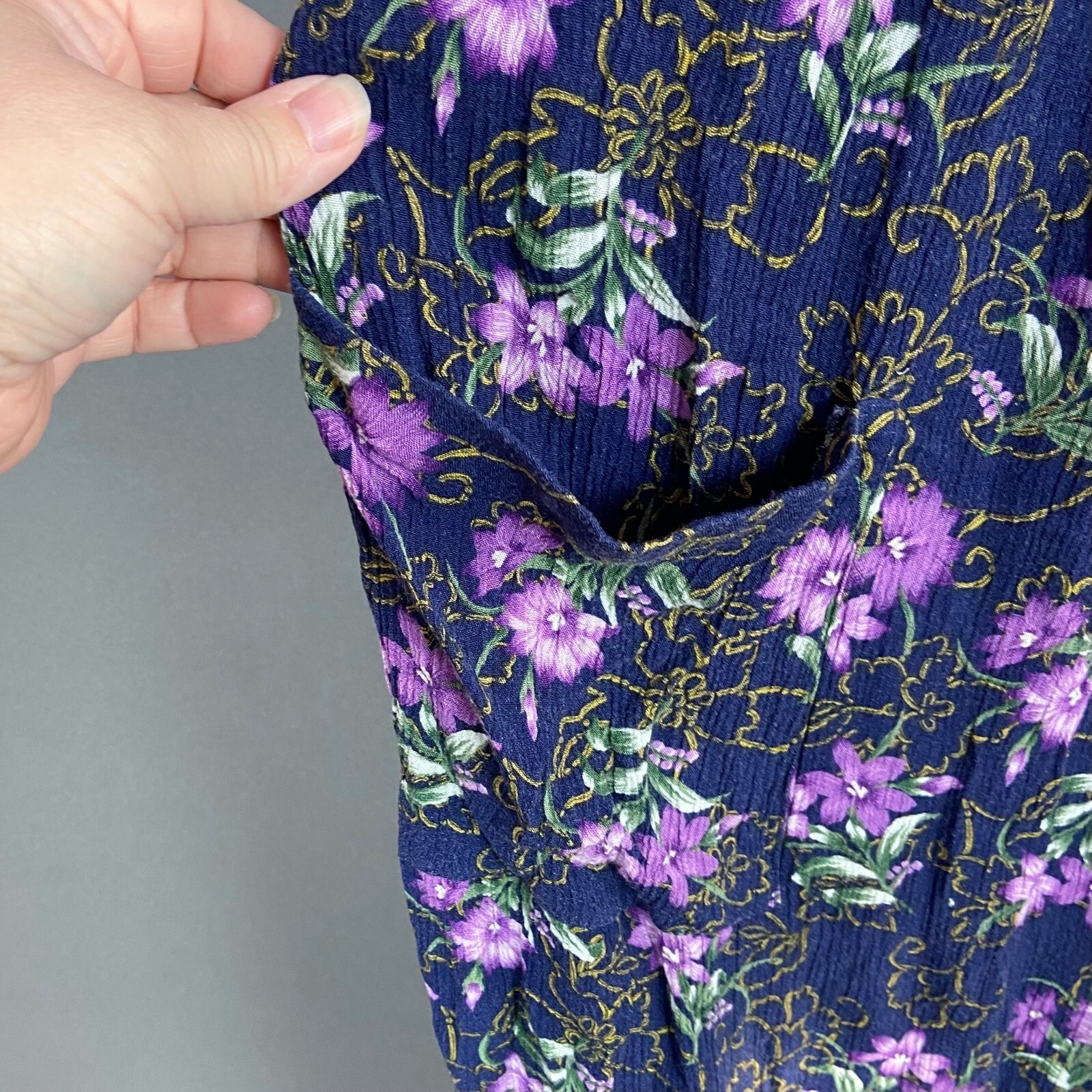 Vintage Caroline Wells Maternity Purple Floral Boho Sleeveless Dress Medium