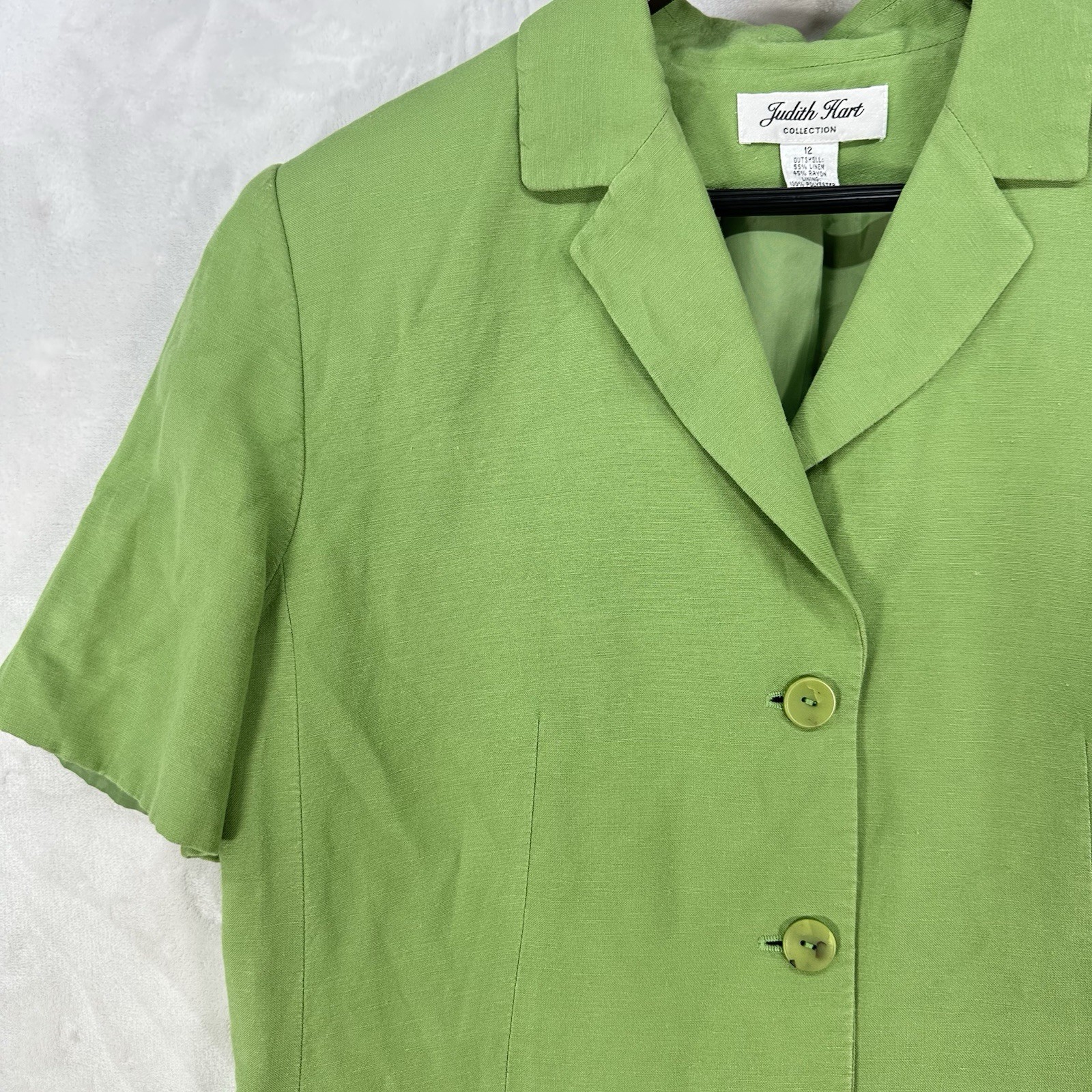 Vintage Judith Hart Pants Set Womens 12 Jacket Linen Blend Lime Green Maximal
