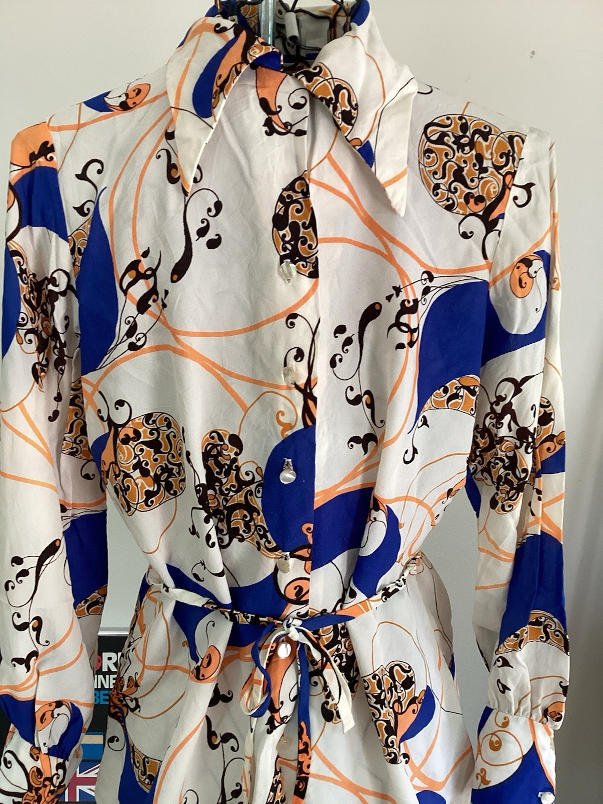 Women’s 60-70’s Blouse Sz 8 French Cuffs Belted Wards