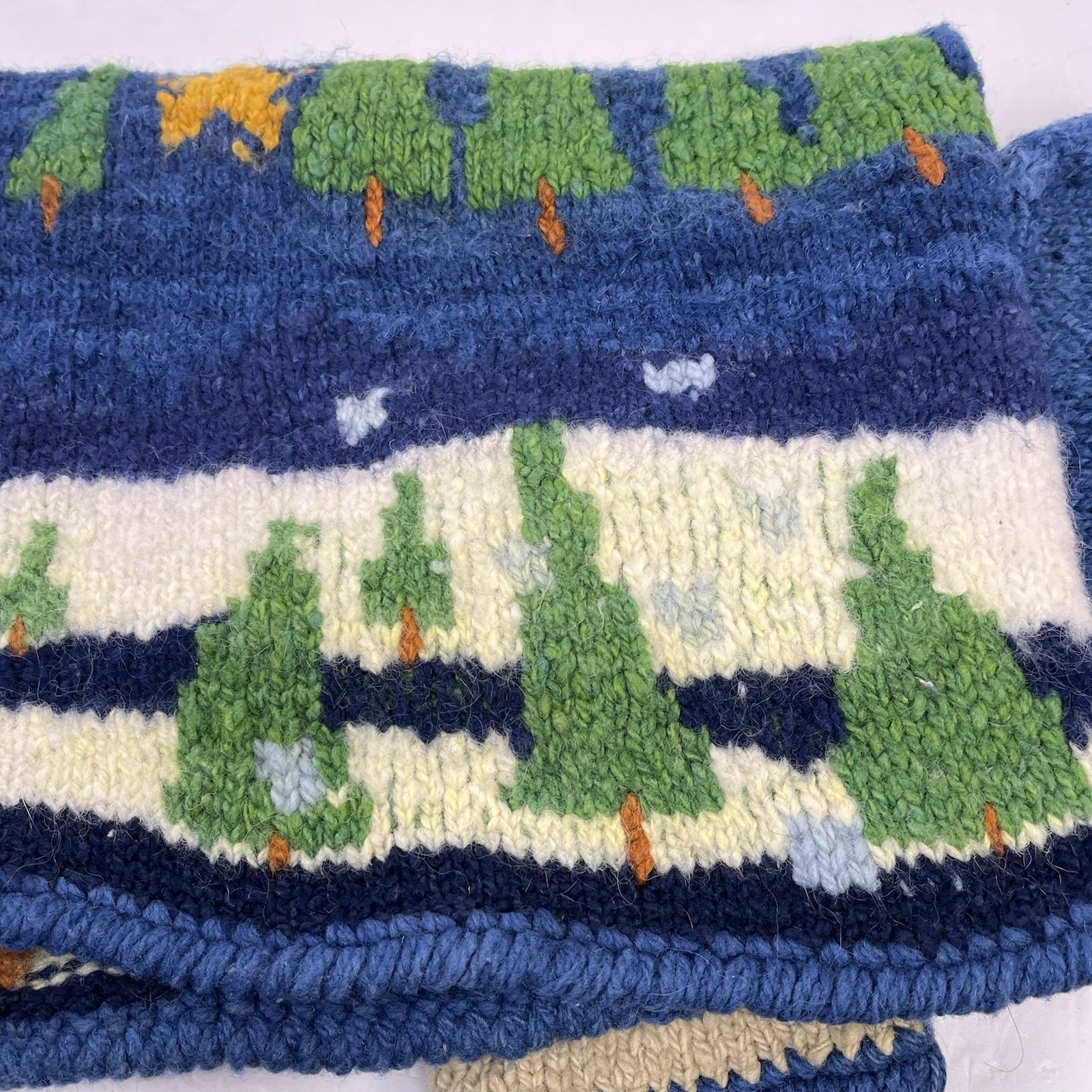 Vtg Amano Bolivian Wool Hand Knit Sweater Christmas Trees Stars Night Sky Aymara