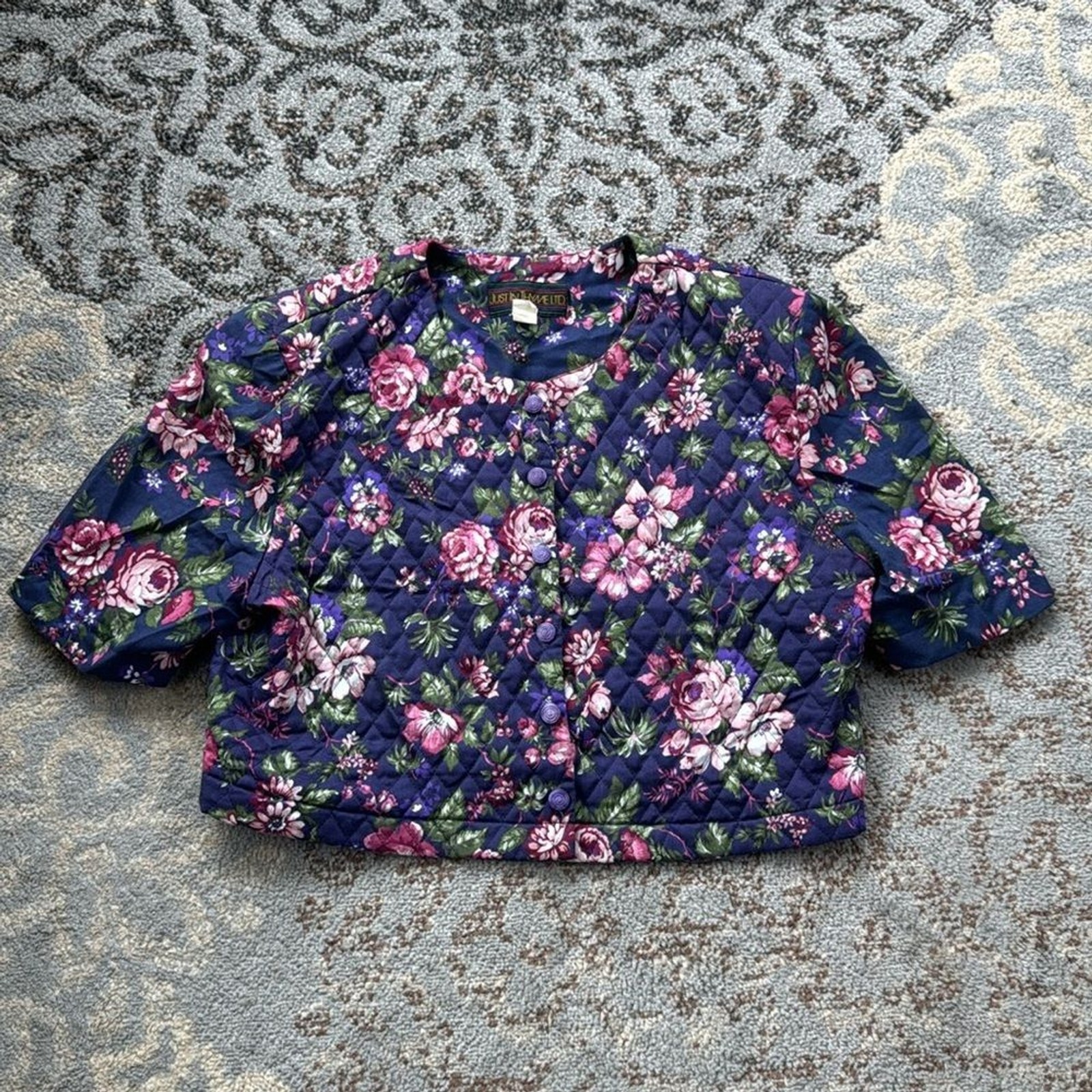 Vintage Just In Thyme LTD Cropped Quilted Button Down Top Purple 16