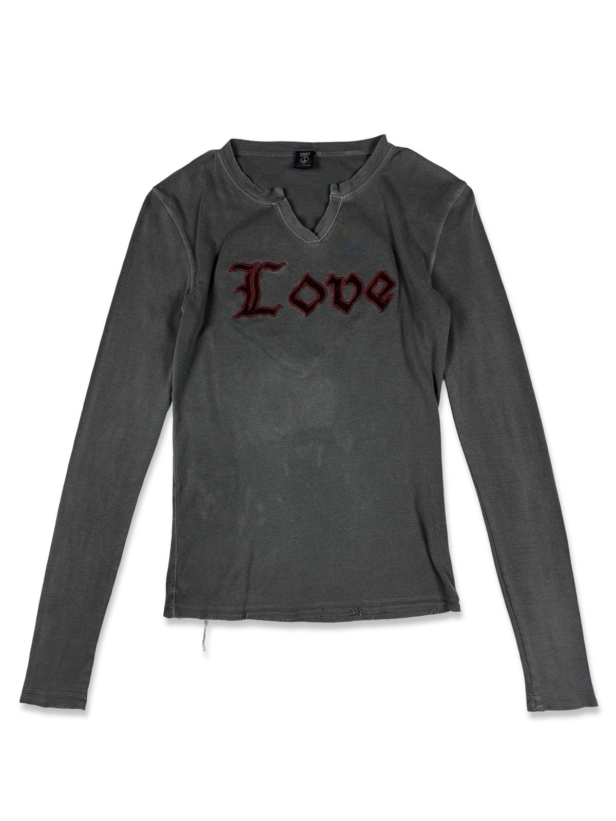 Lucky Brand Women’s VTG Y2K Love Long Sleeve Shirt Stained Thrashed Burnout S