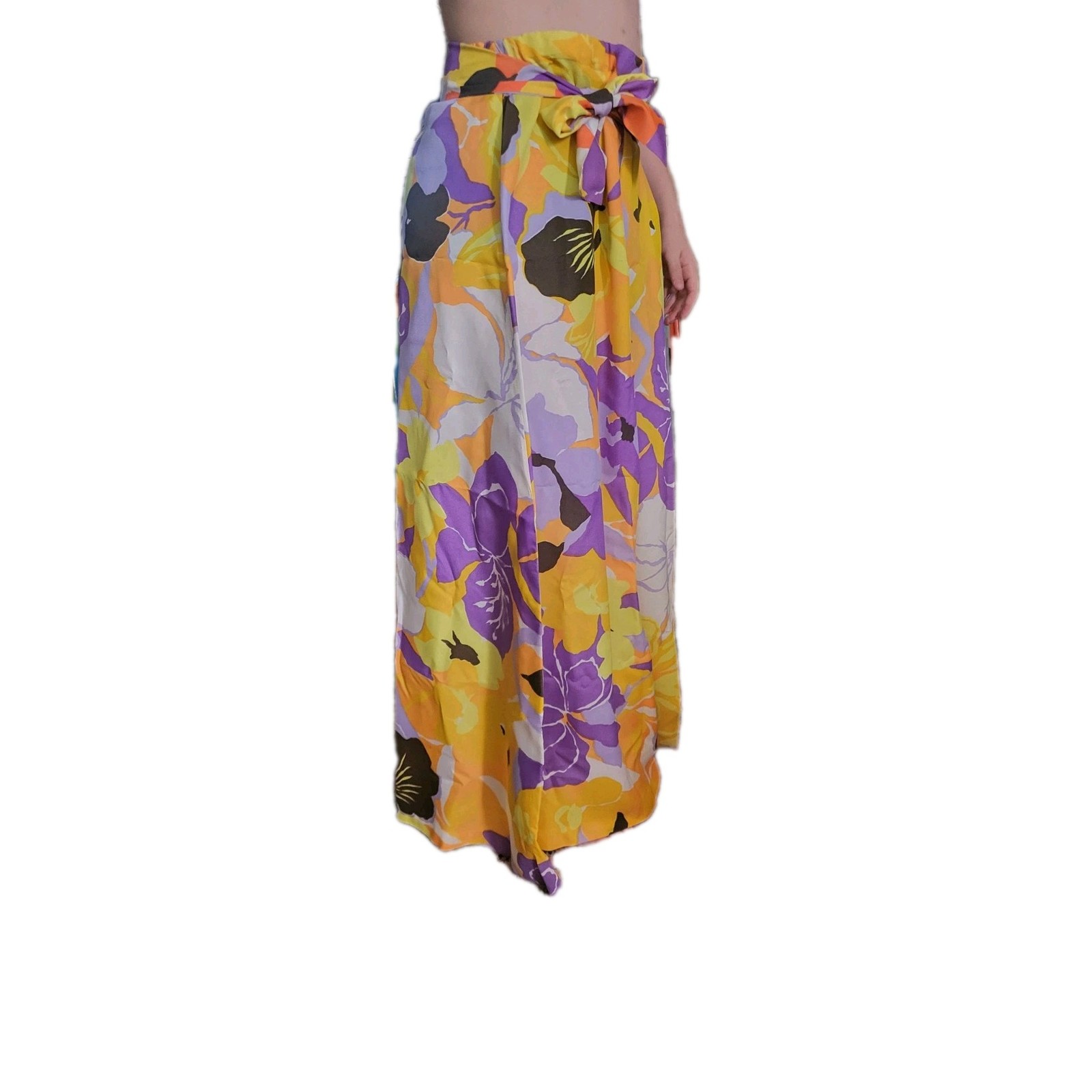 Retro vintage hippy glamour groovy yellow purple orange palazoo pants womens 9