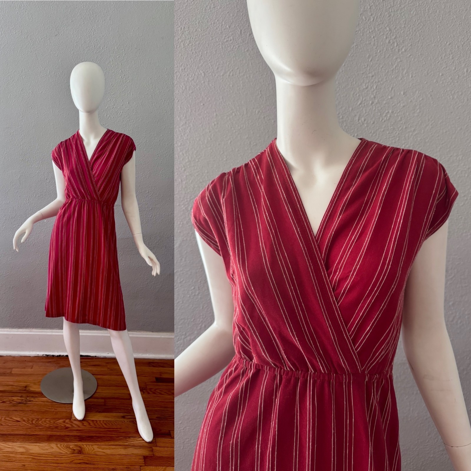 Vintage 70s Burgundy Red Disco Faux Wrap Dress XS/S