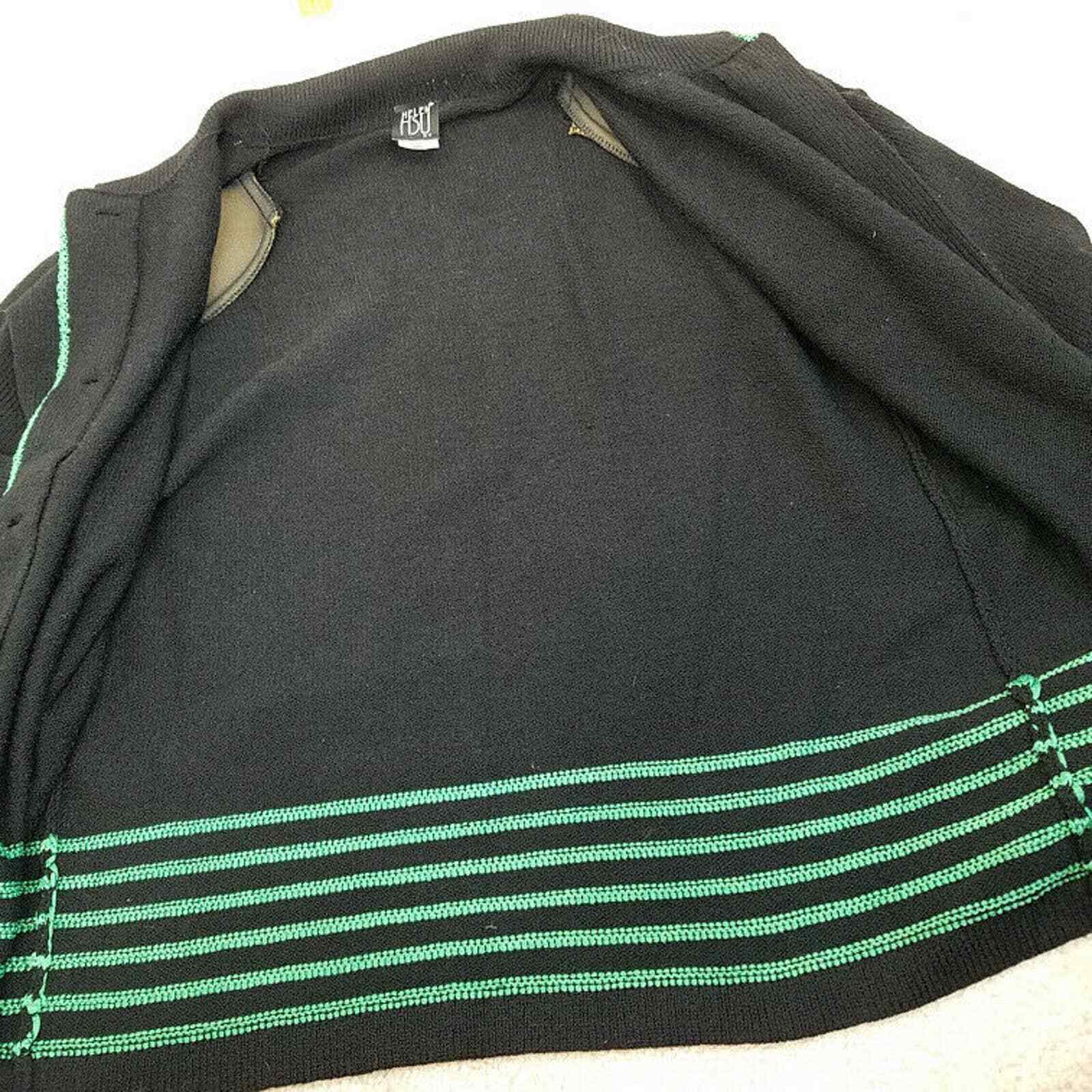 Helen Hsu Cardigan Sweater Santana Knit Black Green XS Vintage 90s Gold Buttons