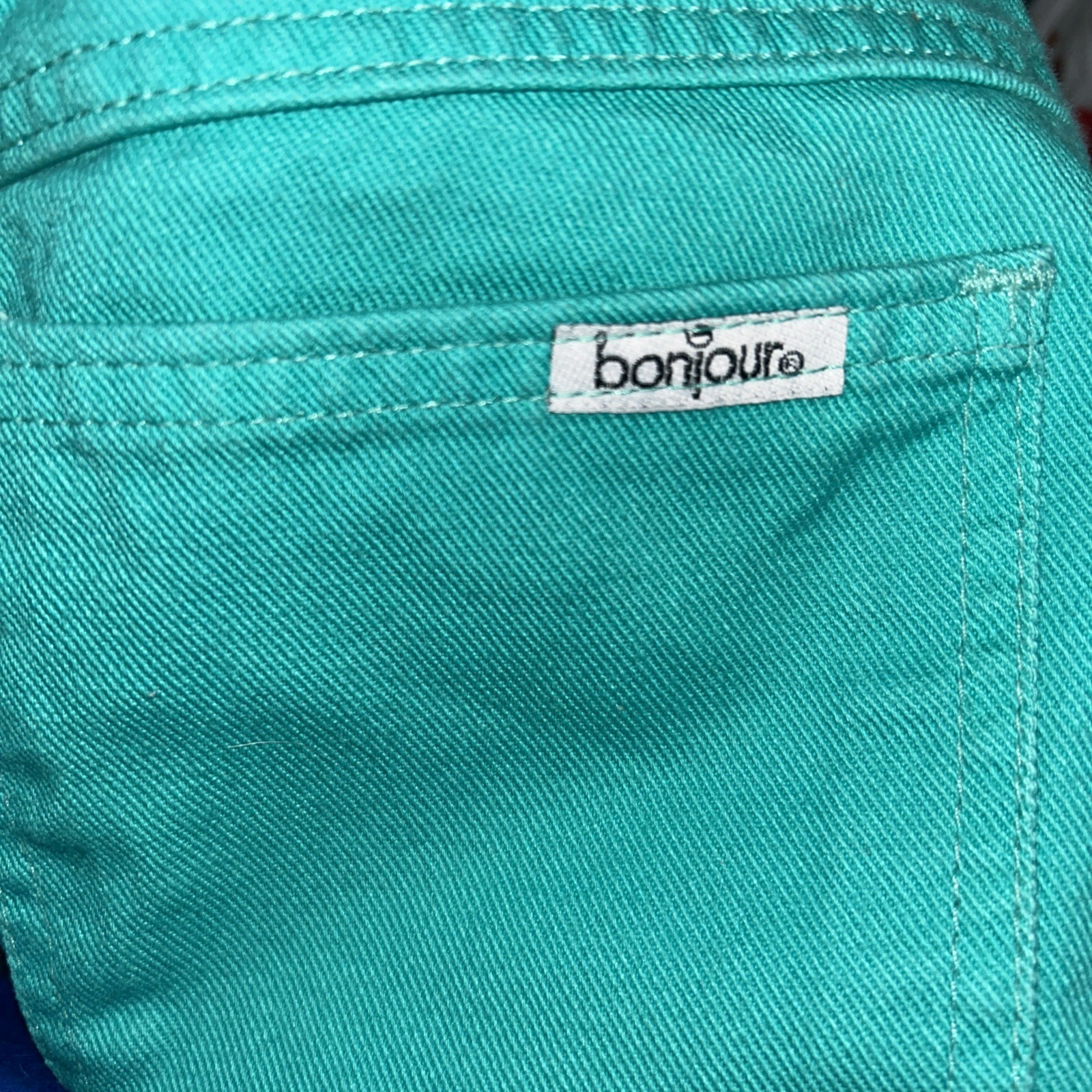 Vintage Bonjour Women’s Junior 7/8 Shorts Teal Denim Jean Fray Hem