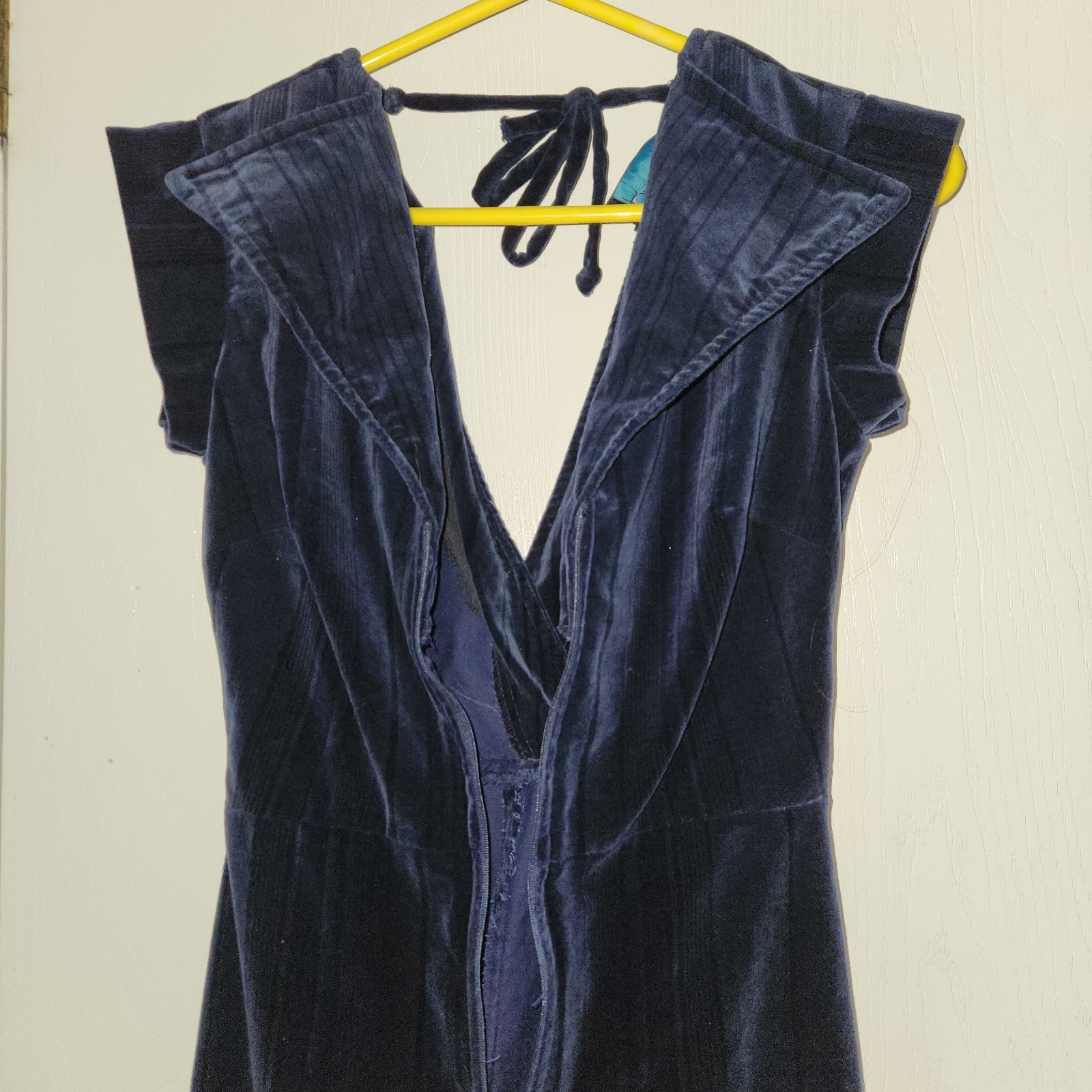 Vtg Ragtime 70s Navy Velour Wide Leg Jumpsuit Deep V Neck Disco Jumper Outfit M