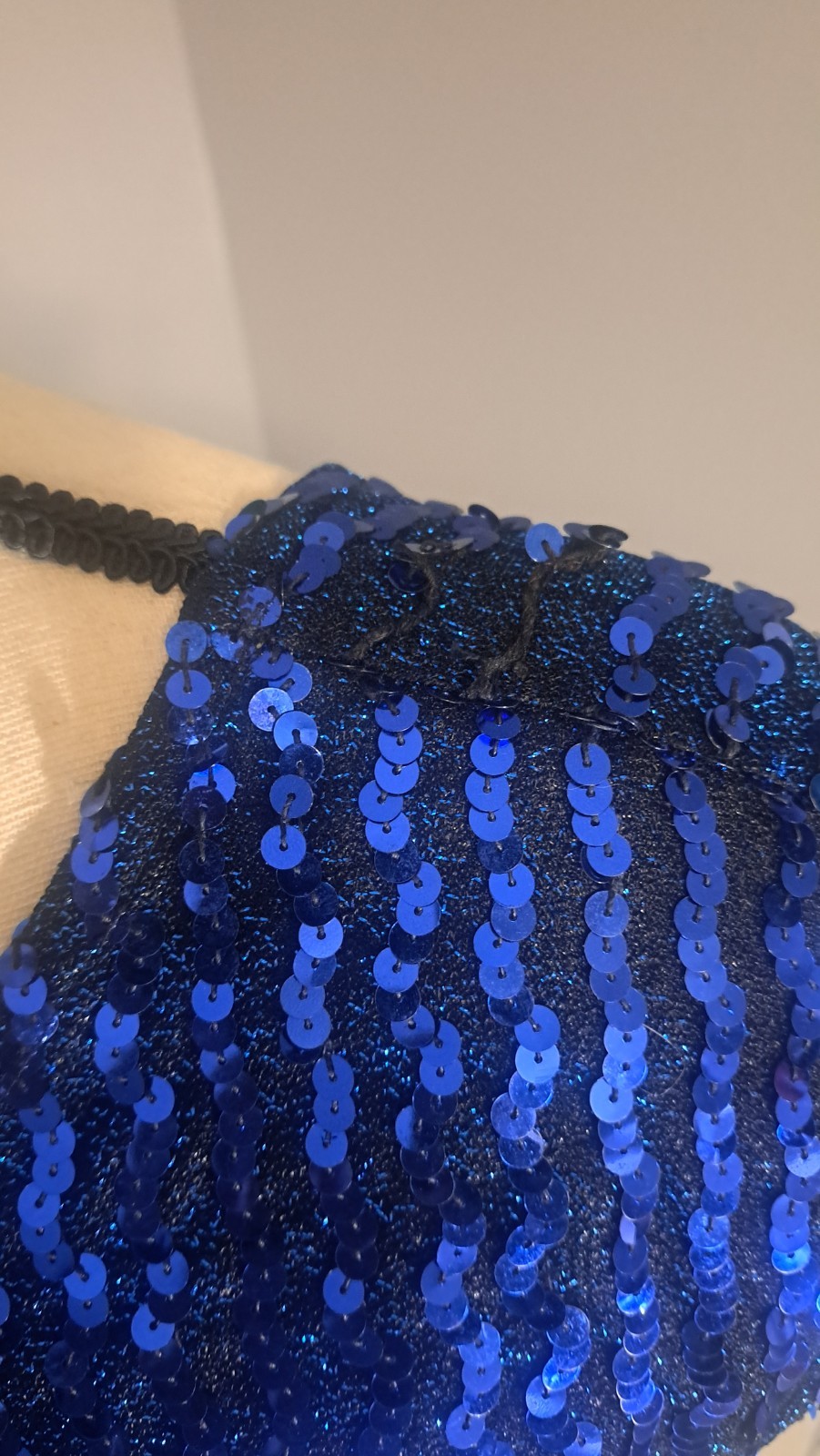 Vintage 1980’s Glenrob Blue And Black Sequin Midi Dress With Cutout On Chest