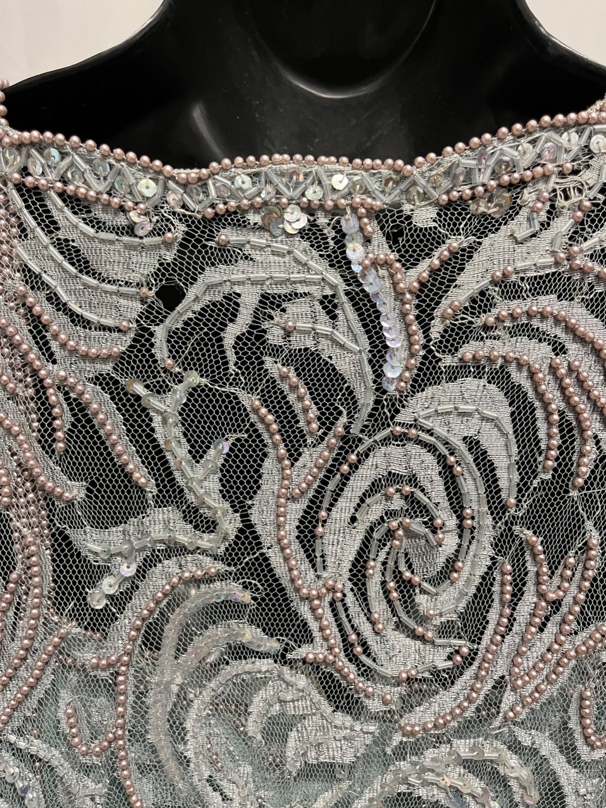 VTG Designer lace pearl beaded drop waist dress by Judith Ann Creations Size L