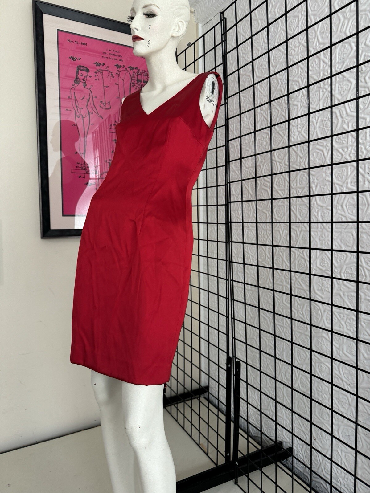 Vintage Nicole Miller 1990s-Red-Sleeveless-Evening Dress-minimalist-90s-Designer