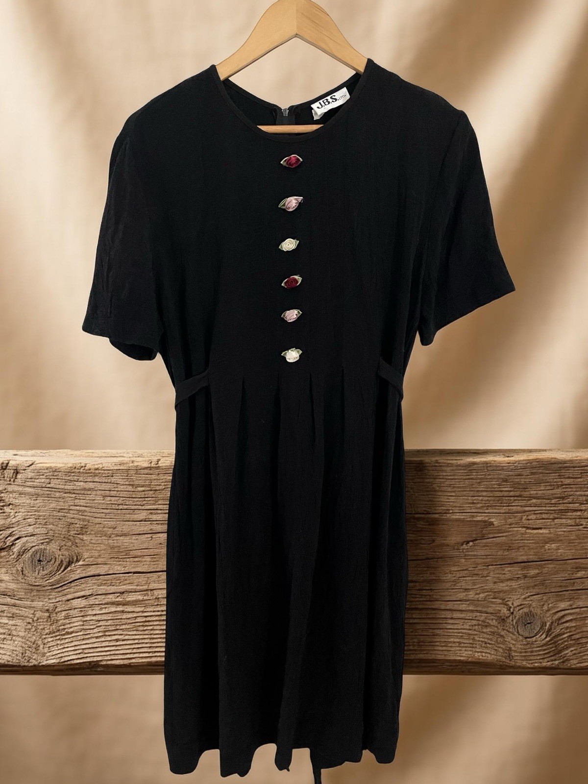 Vintage J.B.S. LTD Dress With Rose Detail Size 16 Feminine 90s Goth