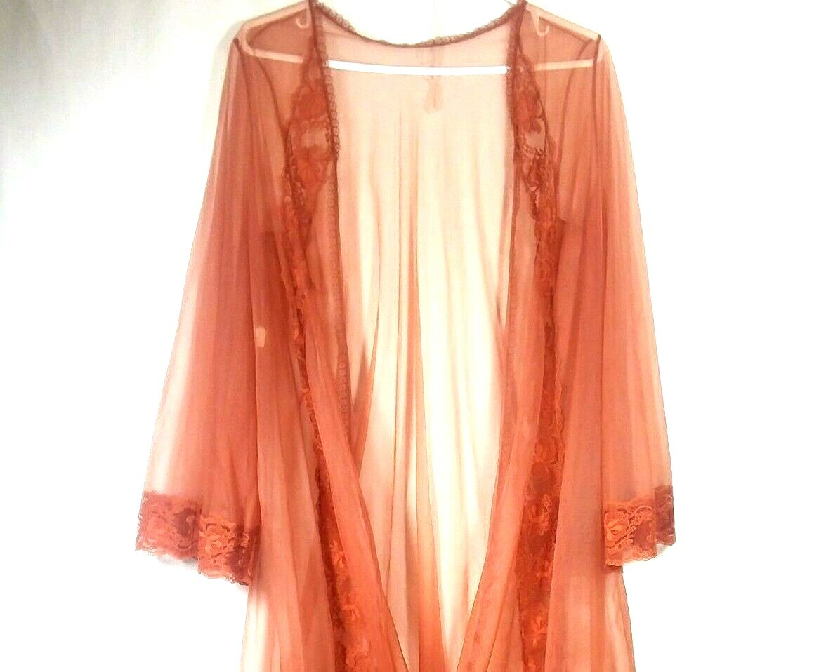 Vintage Jenelle of California Sheer Robe Womens S Lace Nightie Cov 9.19 BC