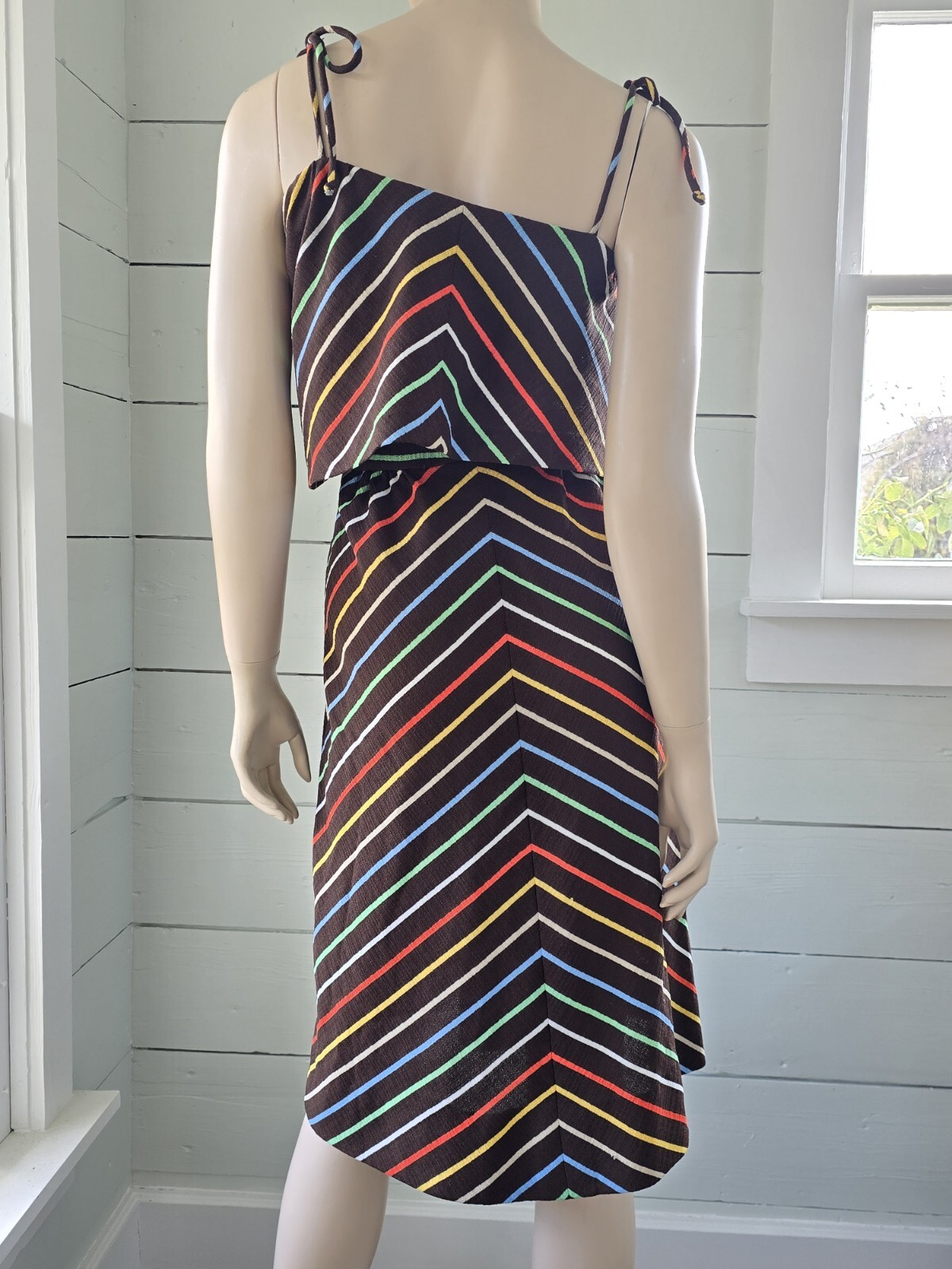 Vntg 70’s Nardis Of Dallas Multi Color Striped Asymmetrical women’s Day Dress