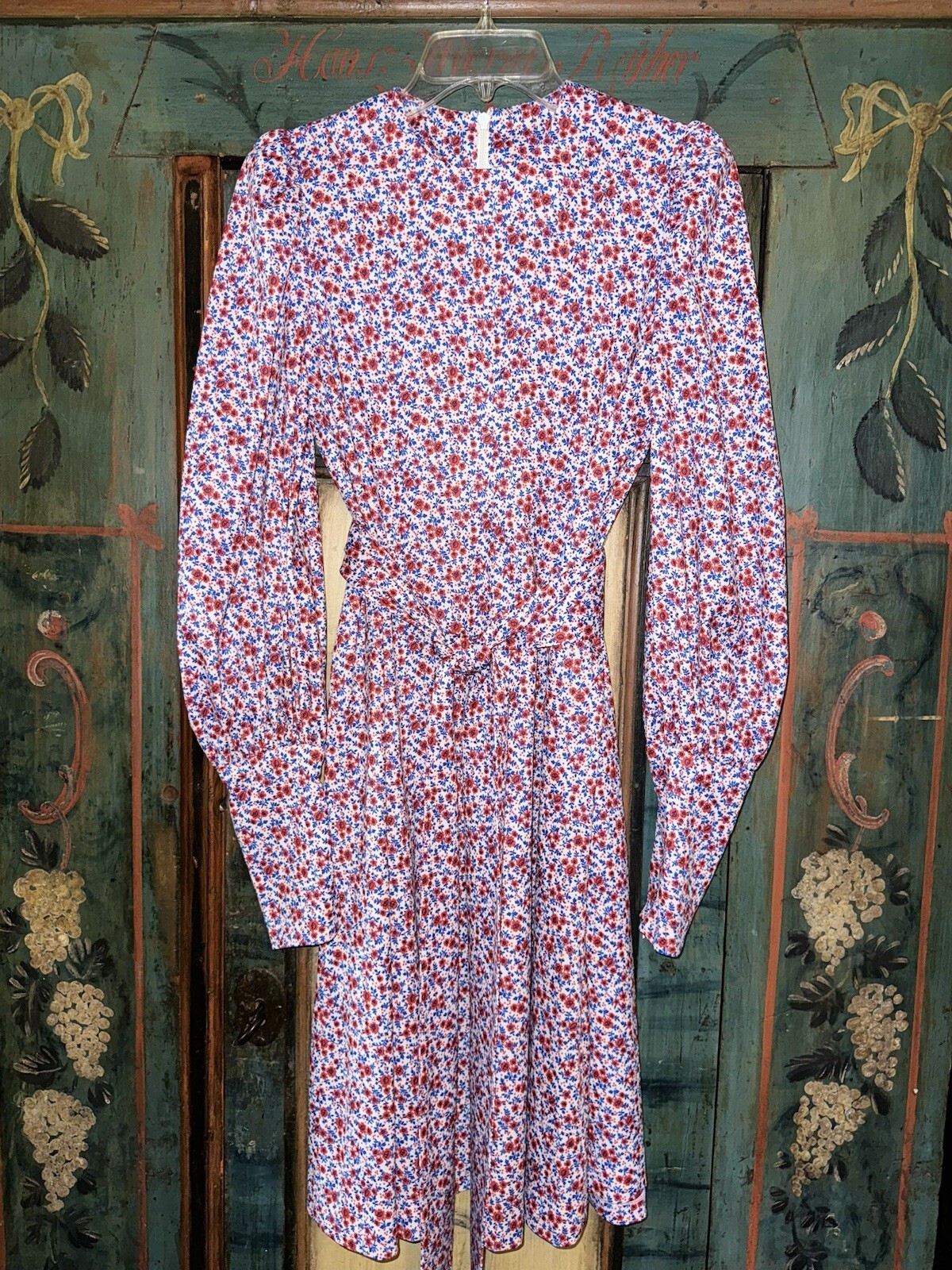 Vintage Handmade Cottage Core/Modest Midi Dress W Long Bishop Sleeves Sz M