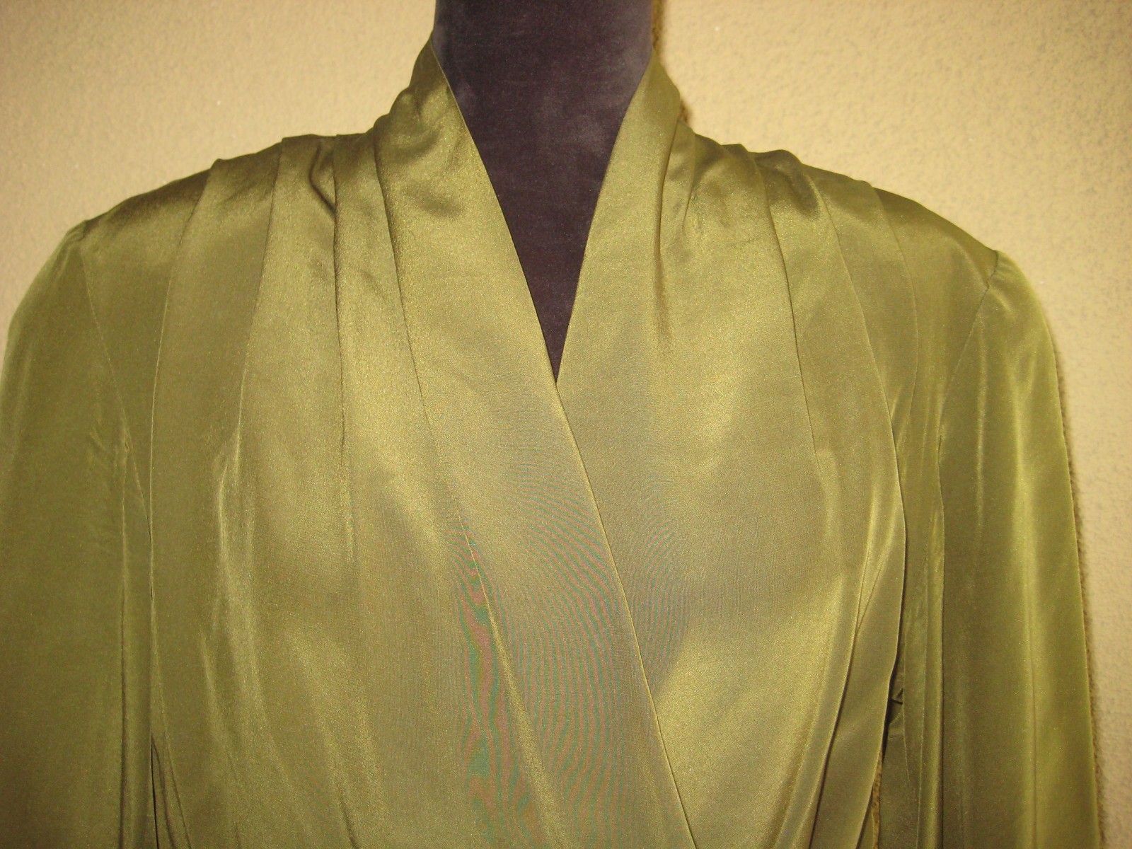 Vintage Mr Jax 100% silk olive green wrap shoulder pads long sleeve blouse 8