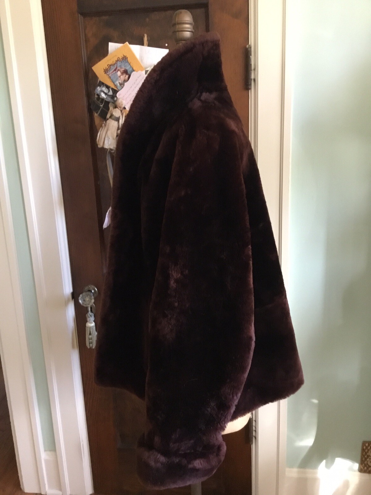 Vintage Mouton Lamb Fur Coat Dark Chocolate Brown Shawl Collar Cuffs Pkts Lined