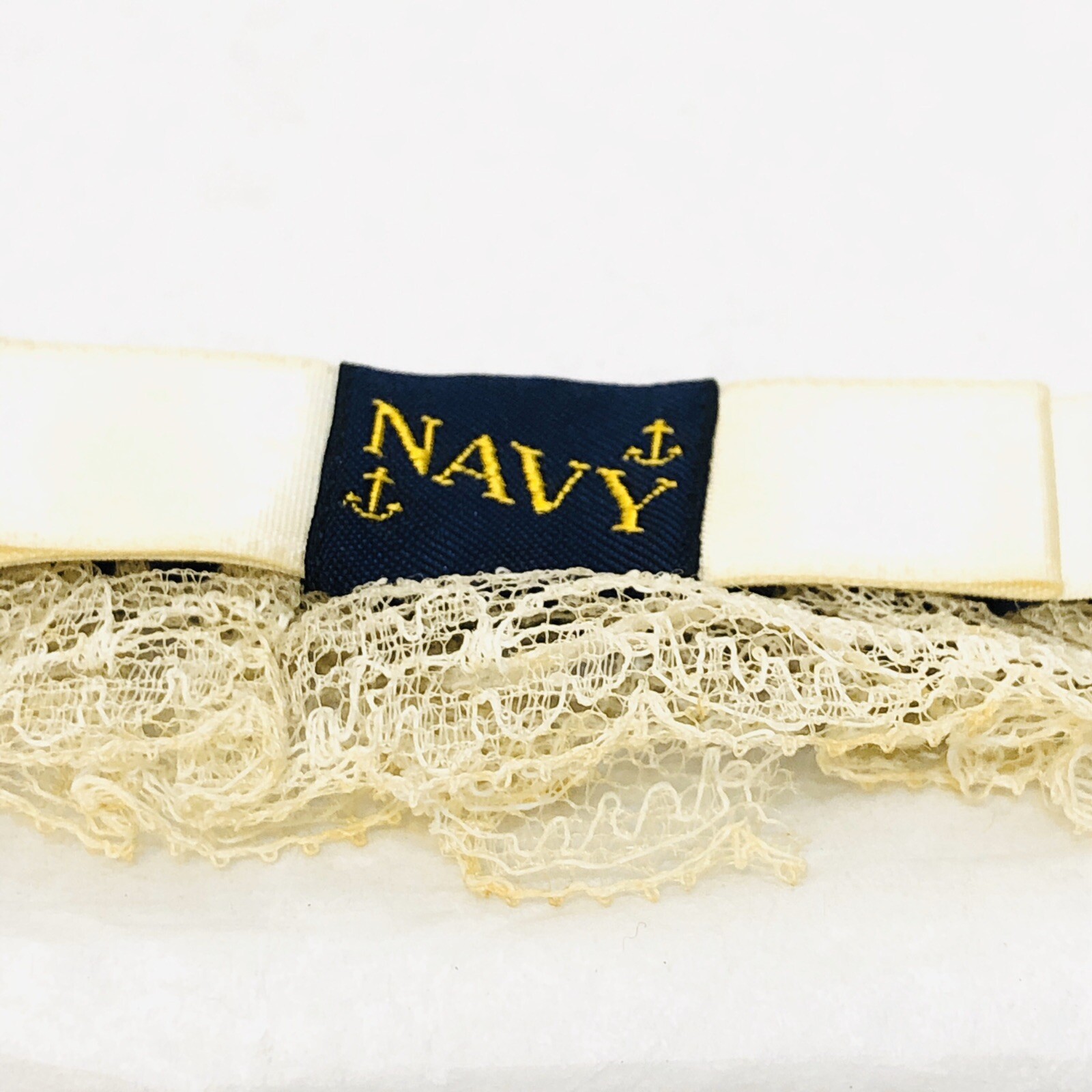 Vintage 1950s US Navy Wedding Garter Blue with Gold Anchors and Lace