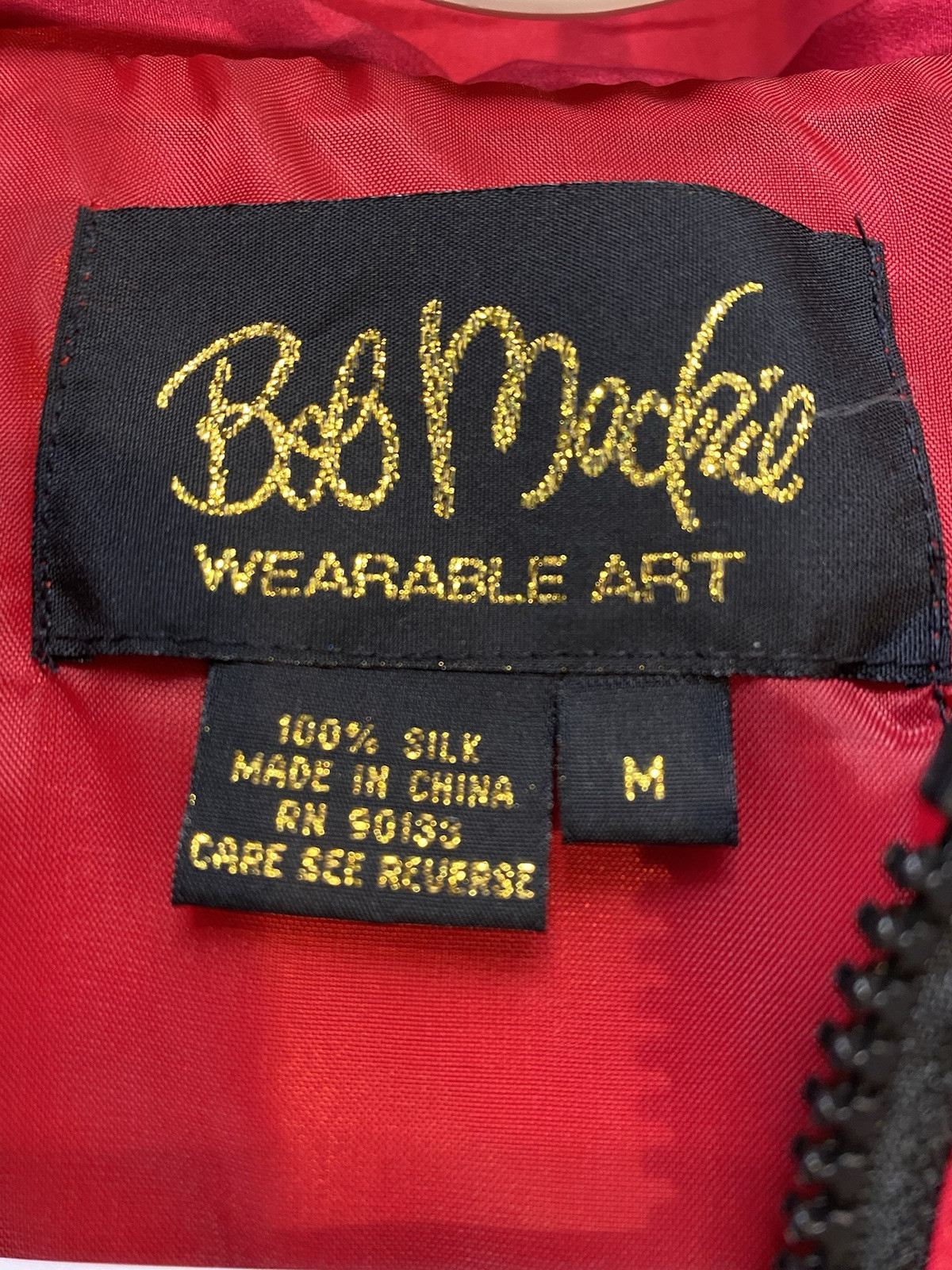 Vtg Bob Mackie Wearable Art 100% Silk Embroidered Zip Top, Drawstring Waist, M