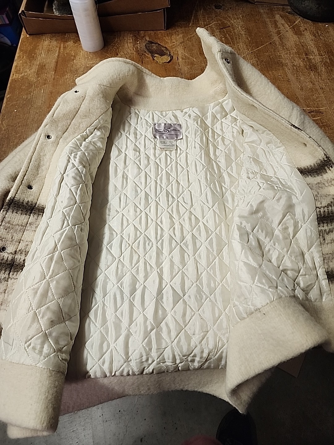 Vintage Canadian Sportswear Womens Mid Coat Sz 16 85%Wool Cream White Ivory