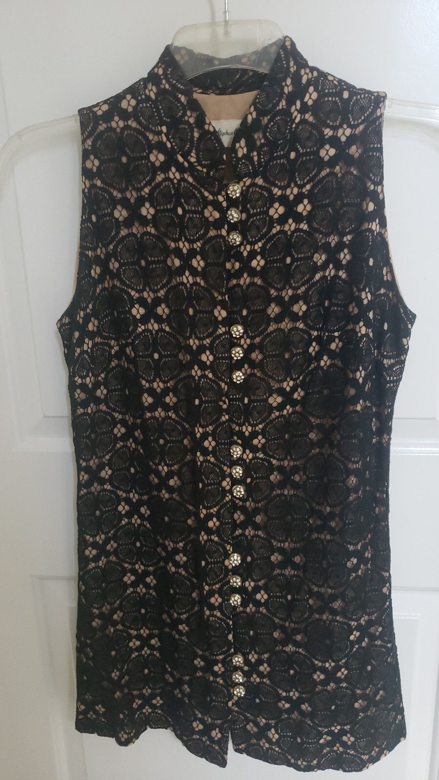 VTG 60s Stephen O’Grady sleeveless button-up collared black top size s/m