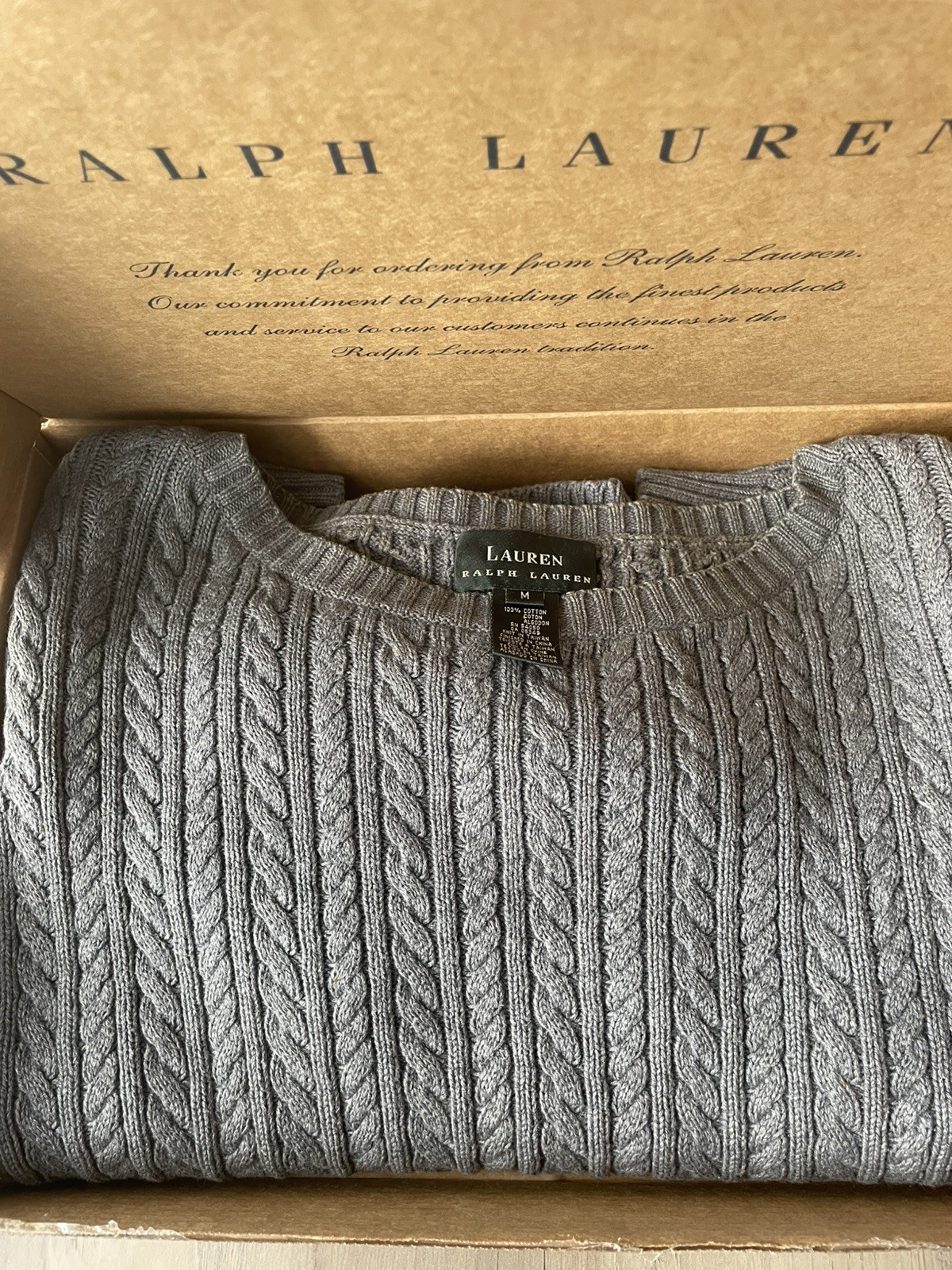 Used Ralph Lauren Cotton Cable Sweater Size M, Sophisticated Heather Dark Gray