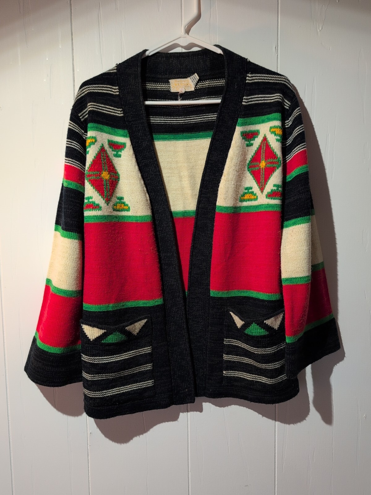 Vtg 70s Fine Quality Seaters Southwestern Aztec Cardigan M Boho Hippie Western