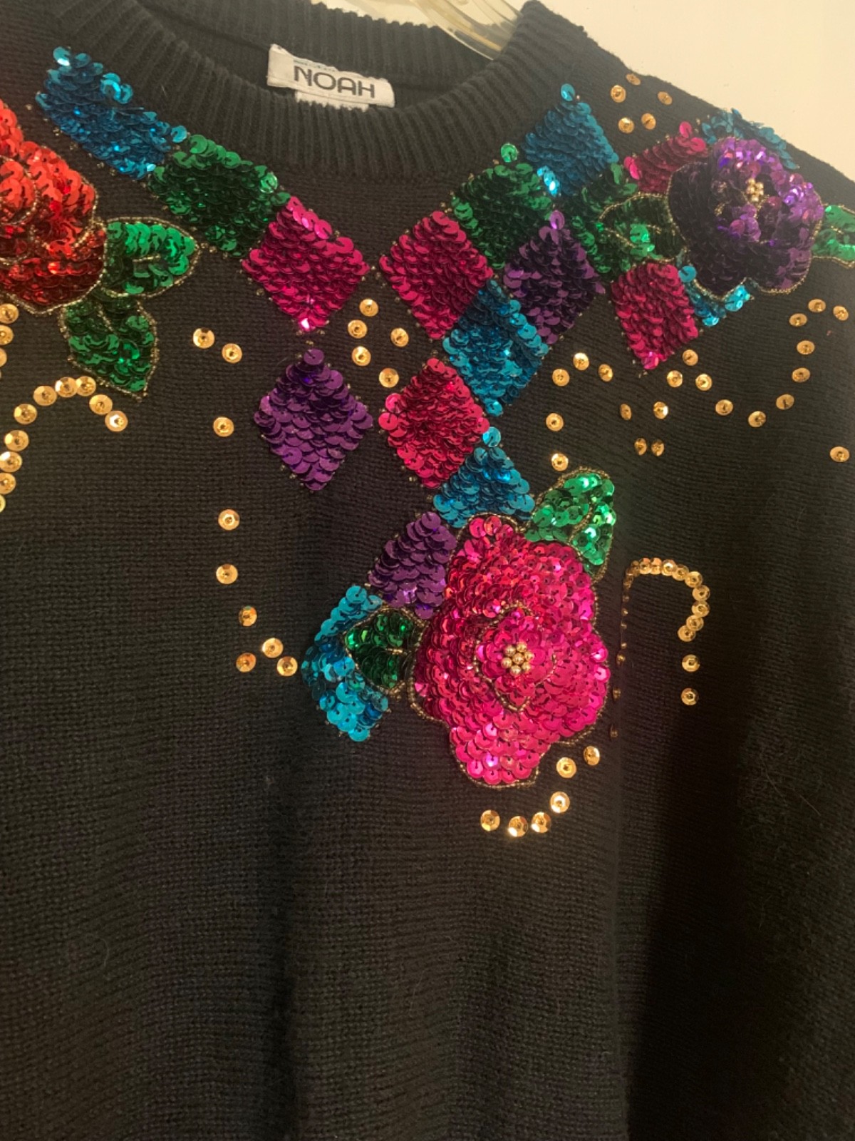 Vintage 80s 90s “Mister Noah” Sequined Black Crew Neck Sweater Tacky Mobwife