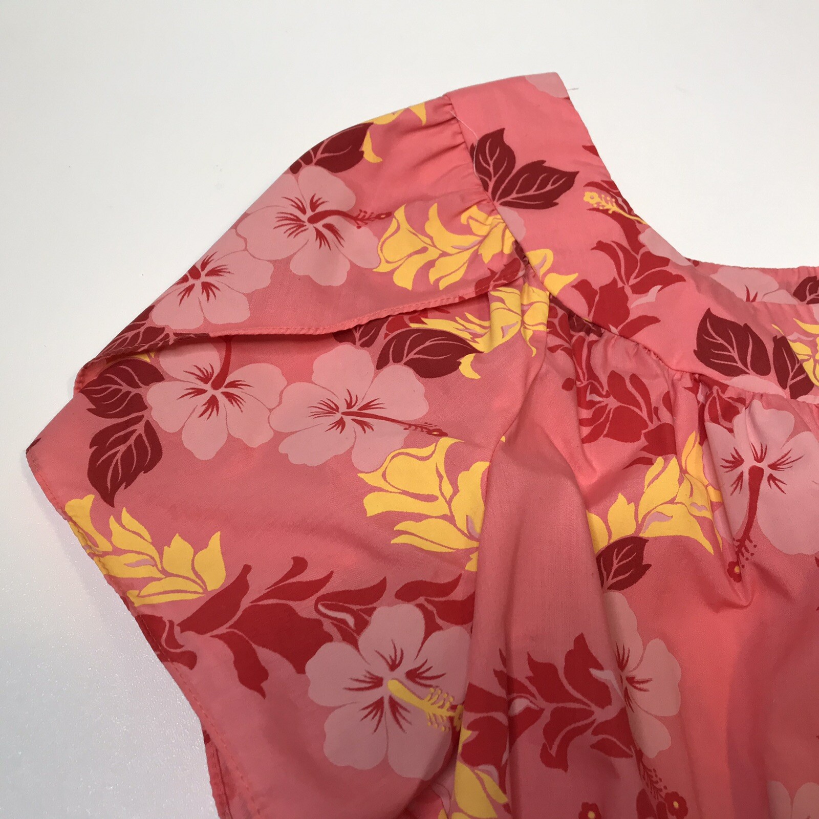 VINTAGE Shannon Marie OSCoral Pink Floral Hawaiian Dress Hibiscus Mumu Aloha 60s