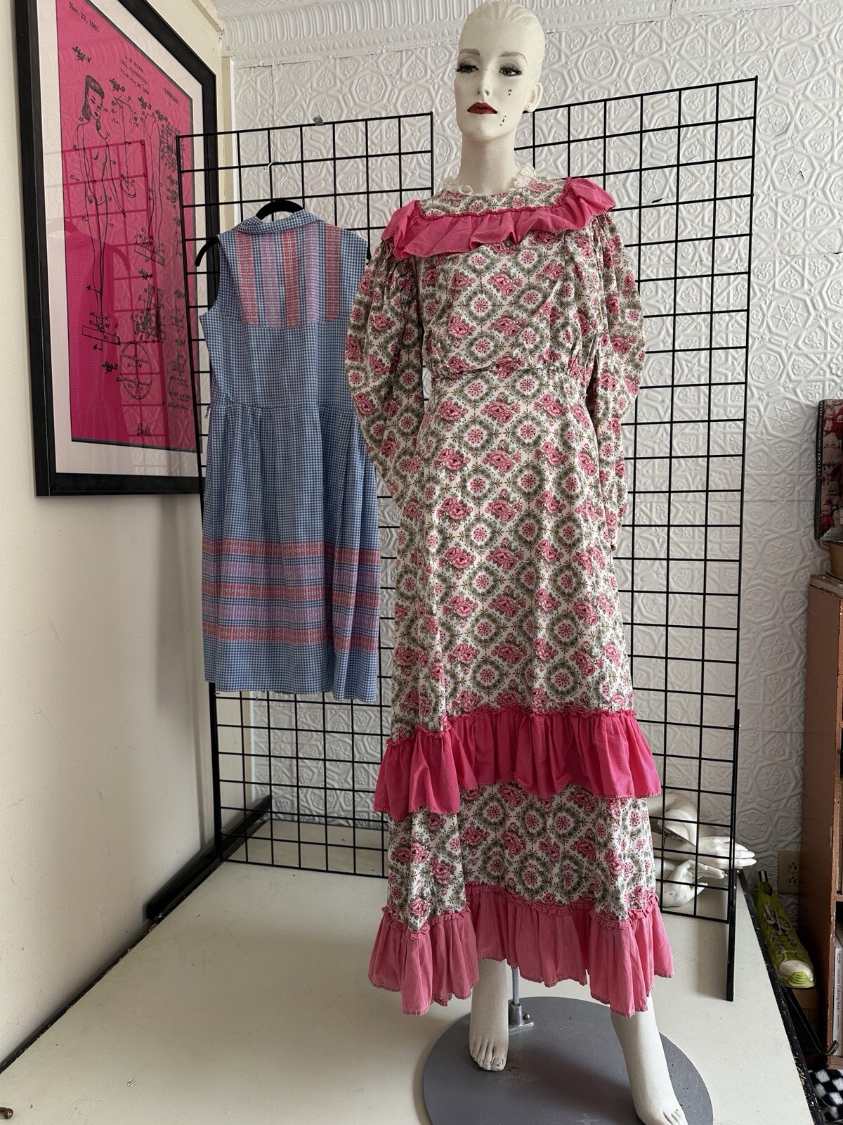 Vintage Theatrical Gown Dress-pink Floral Old World Victorian Style-prairie-M/L