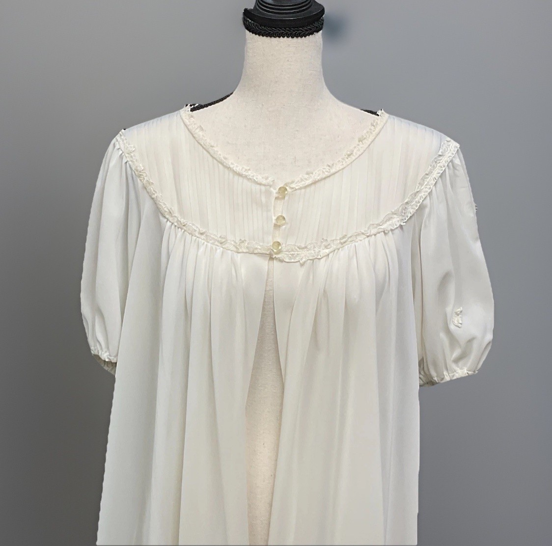 VTG Luxite By Kayser Sheer White Peignoir Duster Robe Women’s Sz 32 Puff Sleeve
