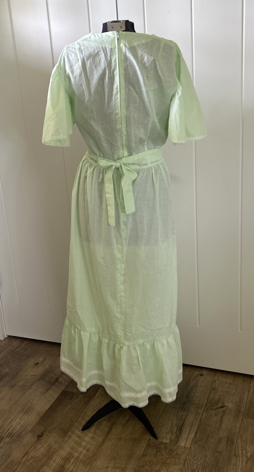 Vintage 1970’s Mint Green Dotted Swiss Handmade Prairie Style Dress