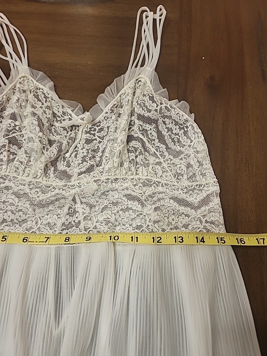 Vintage Full Dress Slip By Rhythm Lingerie Chiffon Crystal Pleats Nylon 34 White