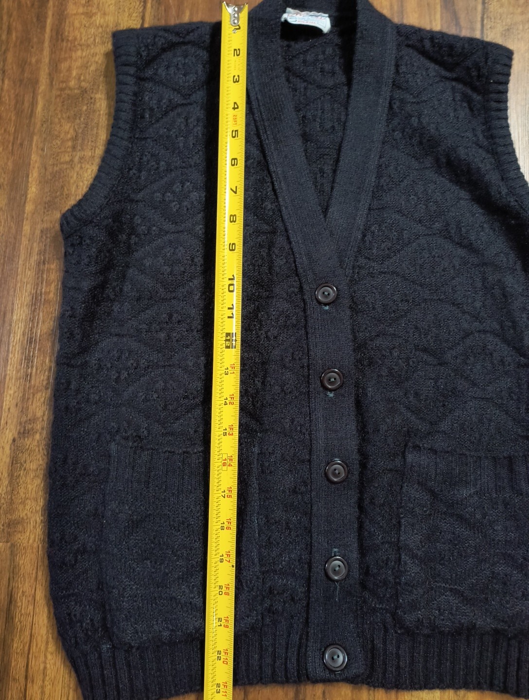 Vintage Marvin Turbo Orlon Acrylic Black Button Up Sweater Vest With Pockets USA