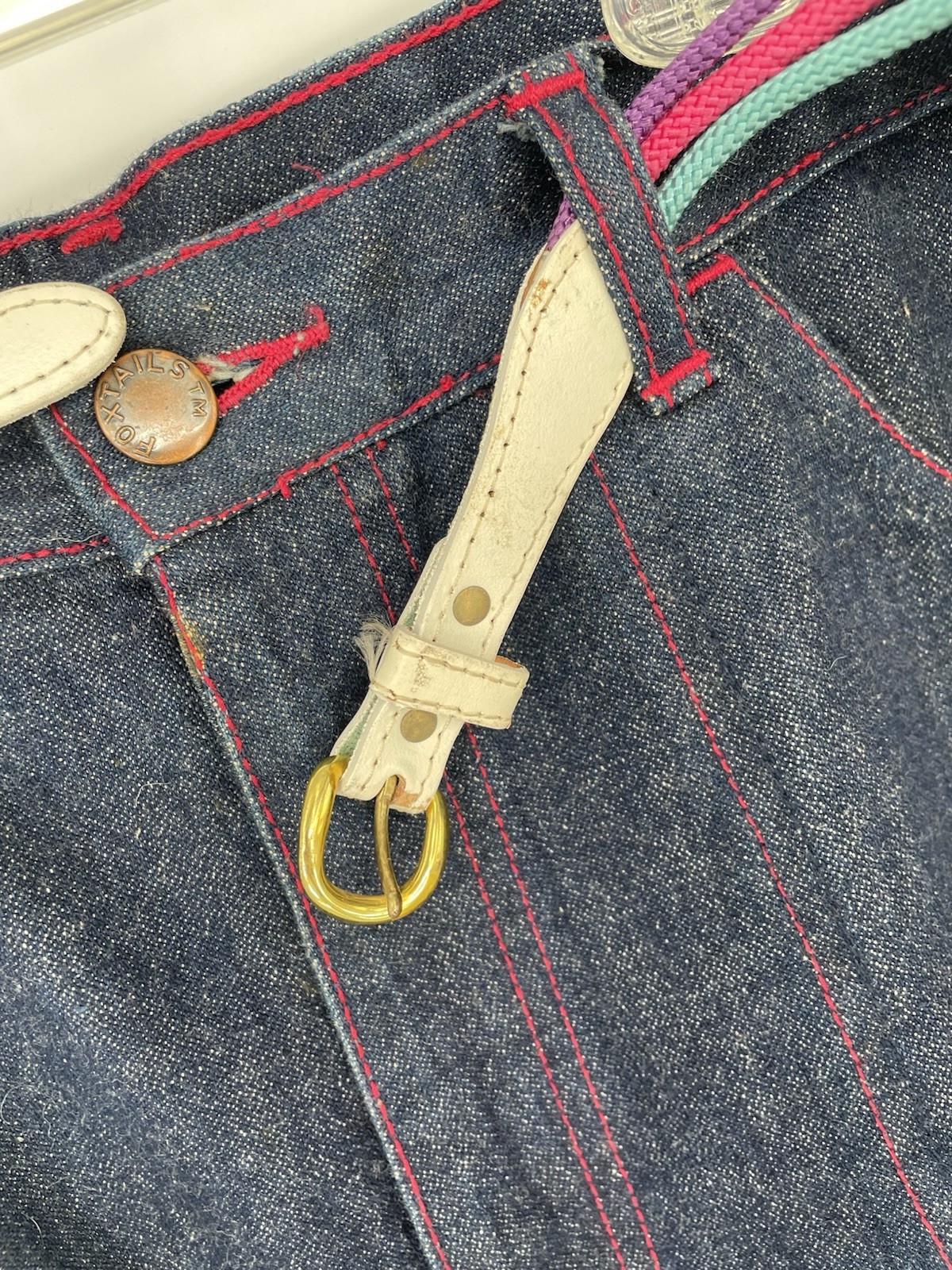 VTG 80s 90s Foxtails Girly Denim Jeans Matching Belt High Waist Wide Legs medium
