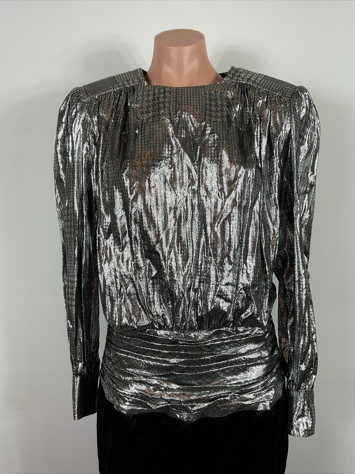 Vintage 80s Prom Dress Gown Puffy Sleeve Shiny Lame Satin Cocktail Evening 12