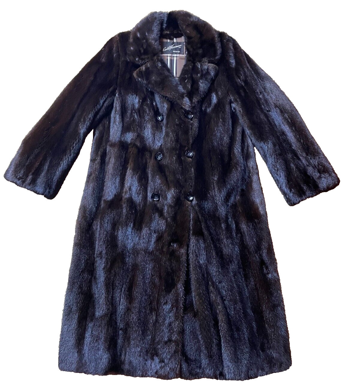 Vintage 40s 50s Carl Herrmann Fur Mink Coat Double Breasted Trench Long Jacket L