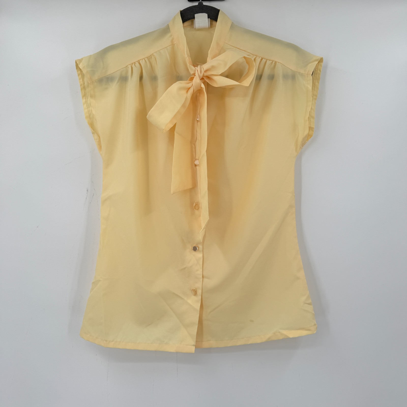 VTG JCPenney Womans Pussybow Blouse Size 8 Yellow Office Preppy Career Romantic