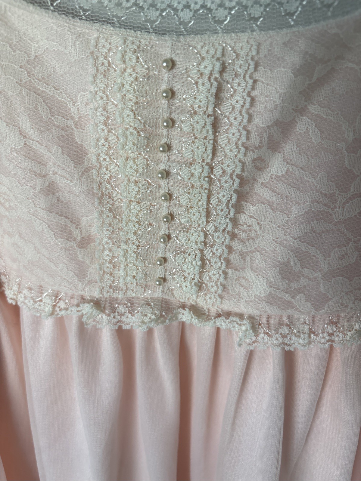 Vtg Pink Blush Evening Gown Lingerie Bridal Boutique Ivory rose Lace Detail