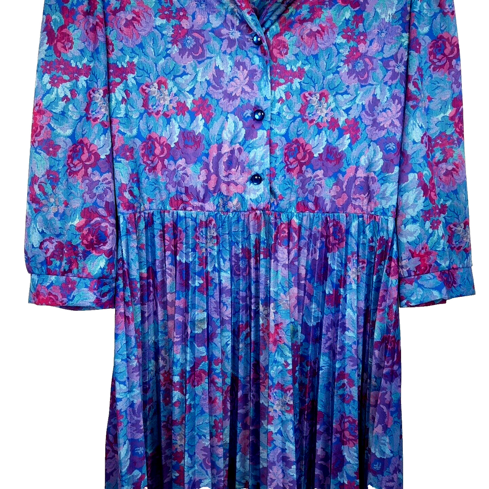 Vtg 70s Whirlaway Floral Pleated Secretary Dress Size 12 Blue Purple Secretary