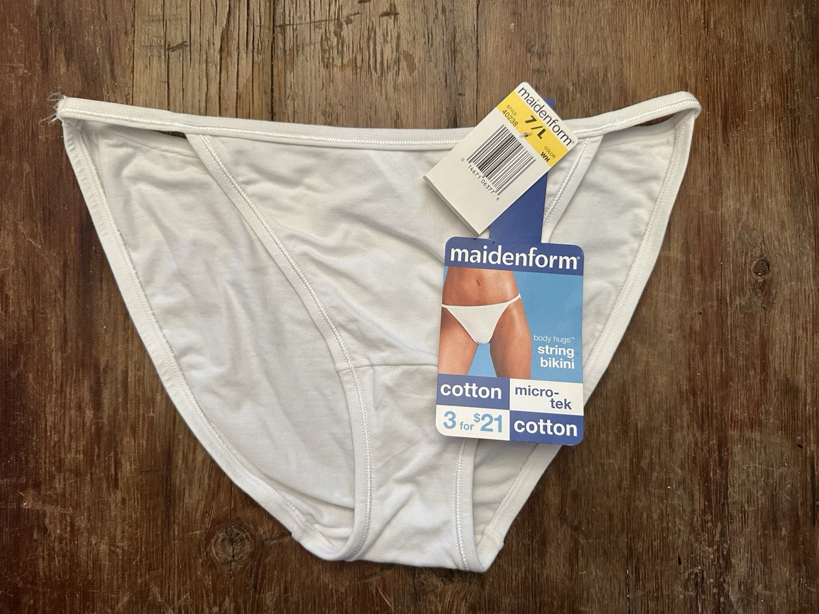 6 Vintage NWT 90s Maidenform Cotton String Bikini White Panties Underwear Sz 7