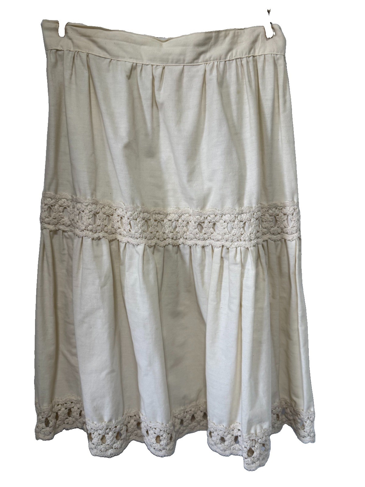 Vtg 70s Jessica’s Gunnies Gunne Sax Cream Cotton Prairie Skirt Crochet Lace 13
